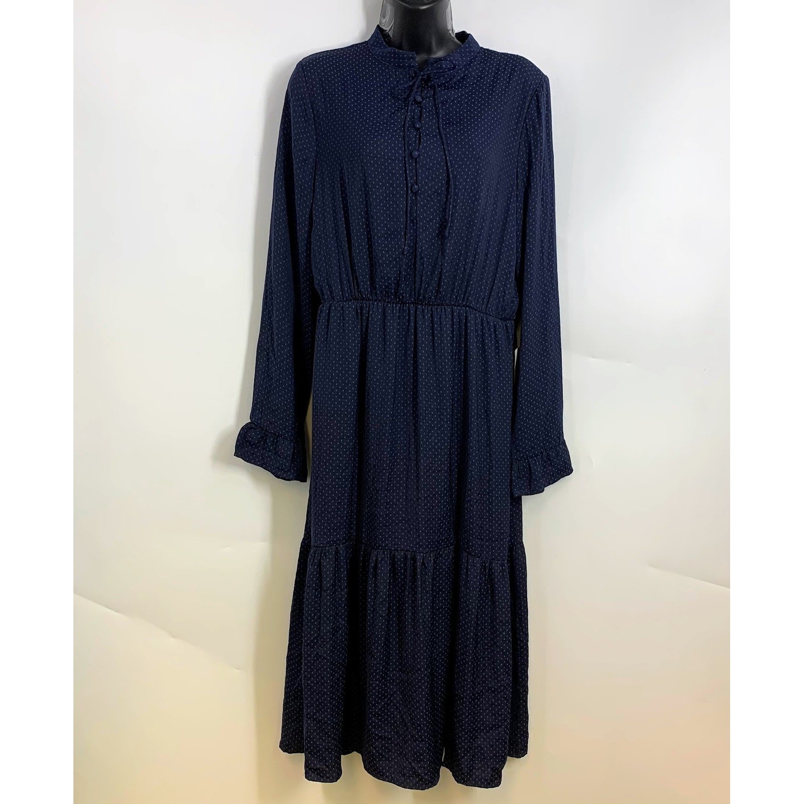 NSR Napean Sea Rd Dress Women Sz L Fit & Flare Long Sleeve Navy Blue High Neck
