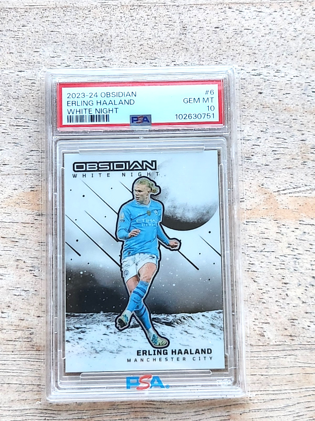 2023-2024 Panini Obsidian White Night Erling Haaland #6 Manchester City PSA 10 2023-2024 Panini Obsidian White Night Erling Haaland #6 Manchester City PSA 10