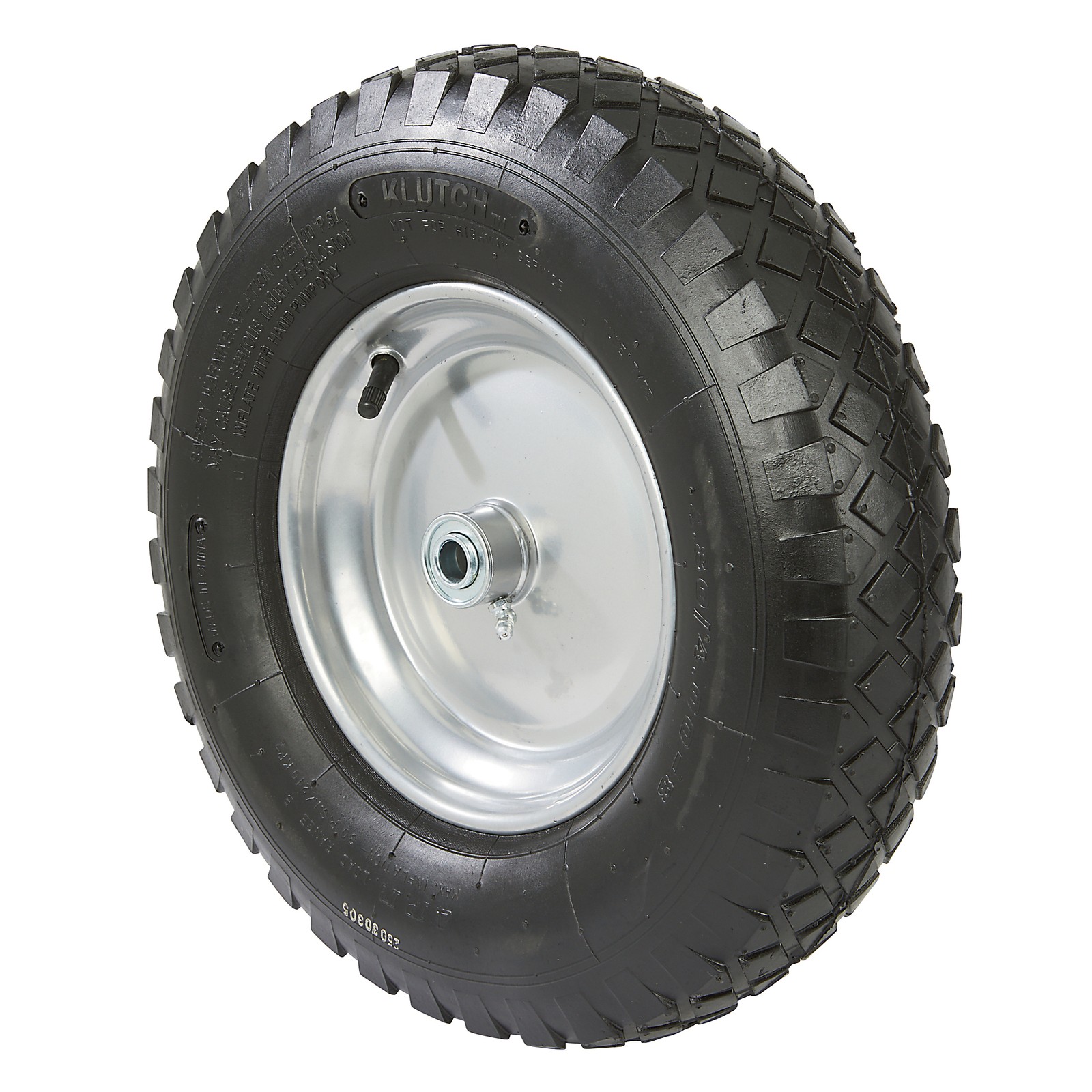 Klutch Pneumatic Universal Wheelbarrow Tire Assembly, 4.80/4.00-8, Knobby Tread