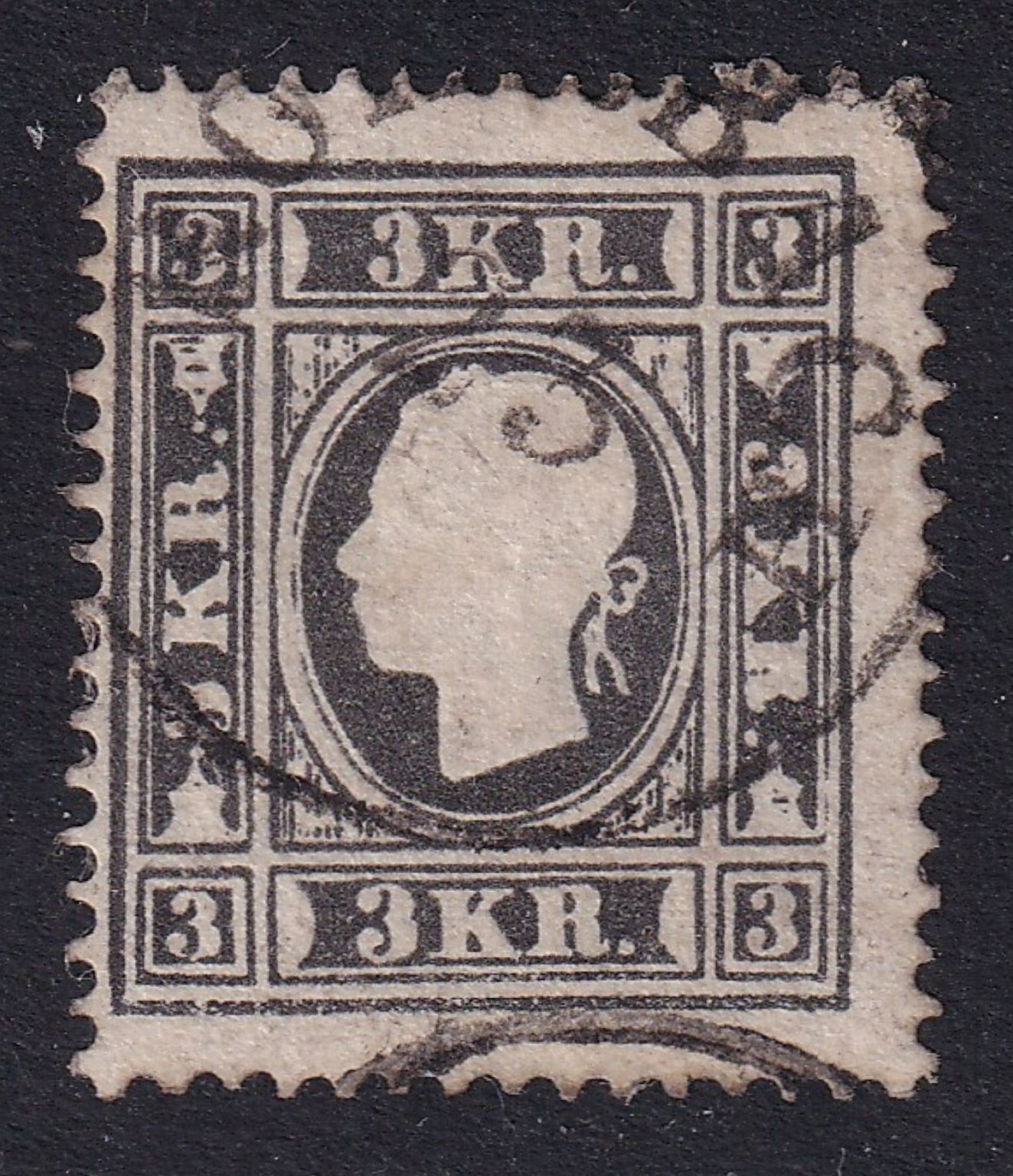 AUSTRIA 1859 Franz Joseph 3k Black Type II SG 23a Used (CV £325)