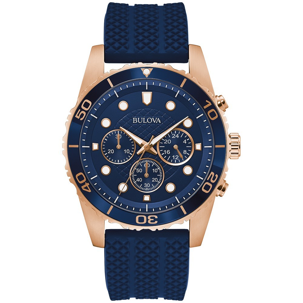 Bulova Men's Sport Chronograph Blue Silicone Quartz Watch 43MM 98A299
