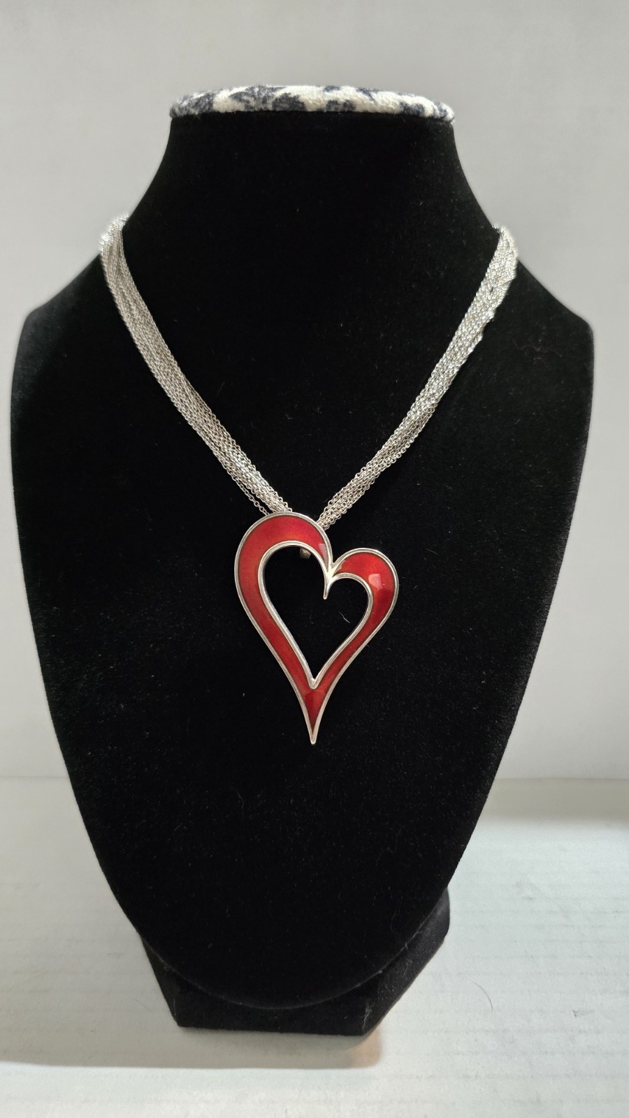 Vtg \'Arne Nordile\' Sterling Silver Enamel Heart Pendant Necklace 18\ Vtg \'Arne Nordile\' Sterling Silver Enamel Heart Pendant Necklace 18\