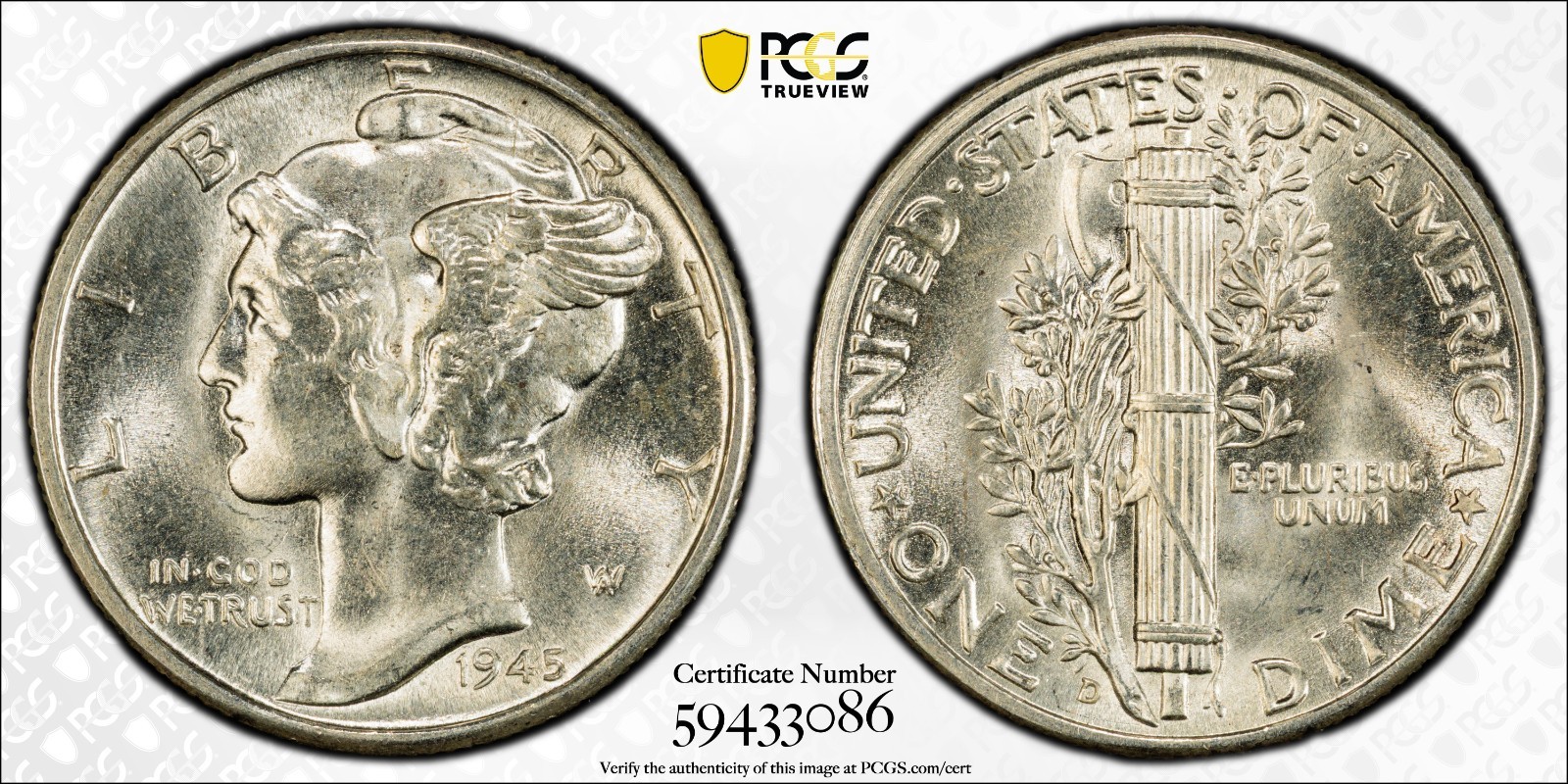 1945 D 10C MERCURY DIME FRESH PCGS GRADING MS64FB***BEAUTIFUL COIN***