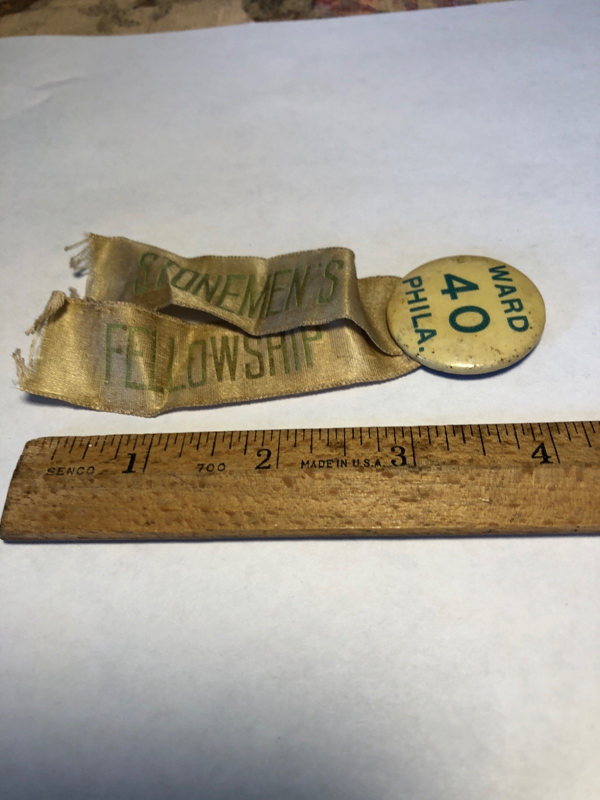 VINTAGE Ward 40 PHILA Stonemen’s Fellowship Ribbons J.H. SHAW PINBACK VINTAGE Ward 40 PHILA Stonemen’s Fellowship Ribbons J.H. SHAW PINBACK