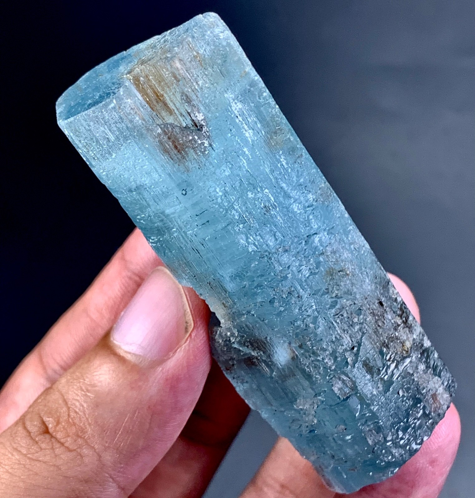450 CT Double Terminated Natural Top Quality Rare Dark Colour Aquamarine Crystal