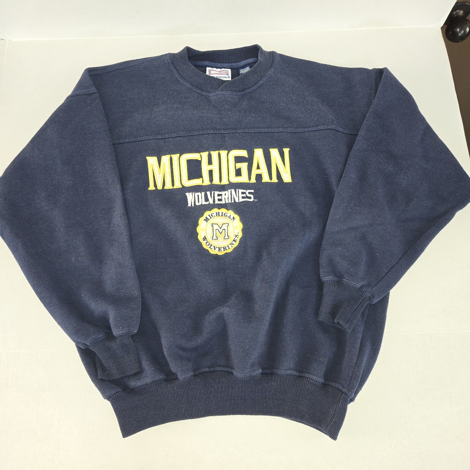 Vintage Crable Sportswear Michigan Wolverines Pullover Sweatshirt Large Navy Euc