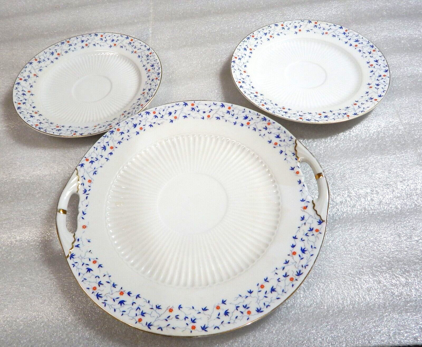 2 Plates 1 Platter Vintage Schumann Bavaria Germany  Blue Leaves Orange Fl