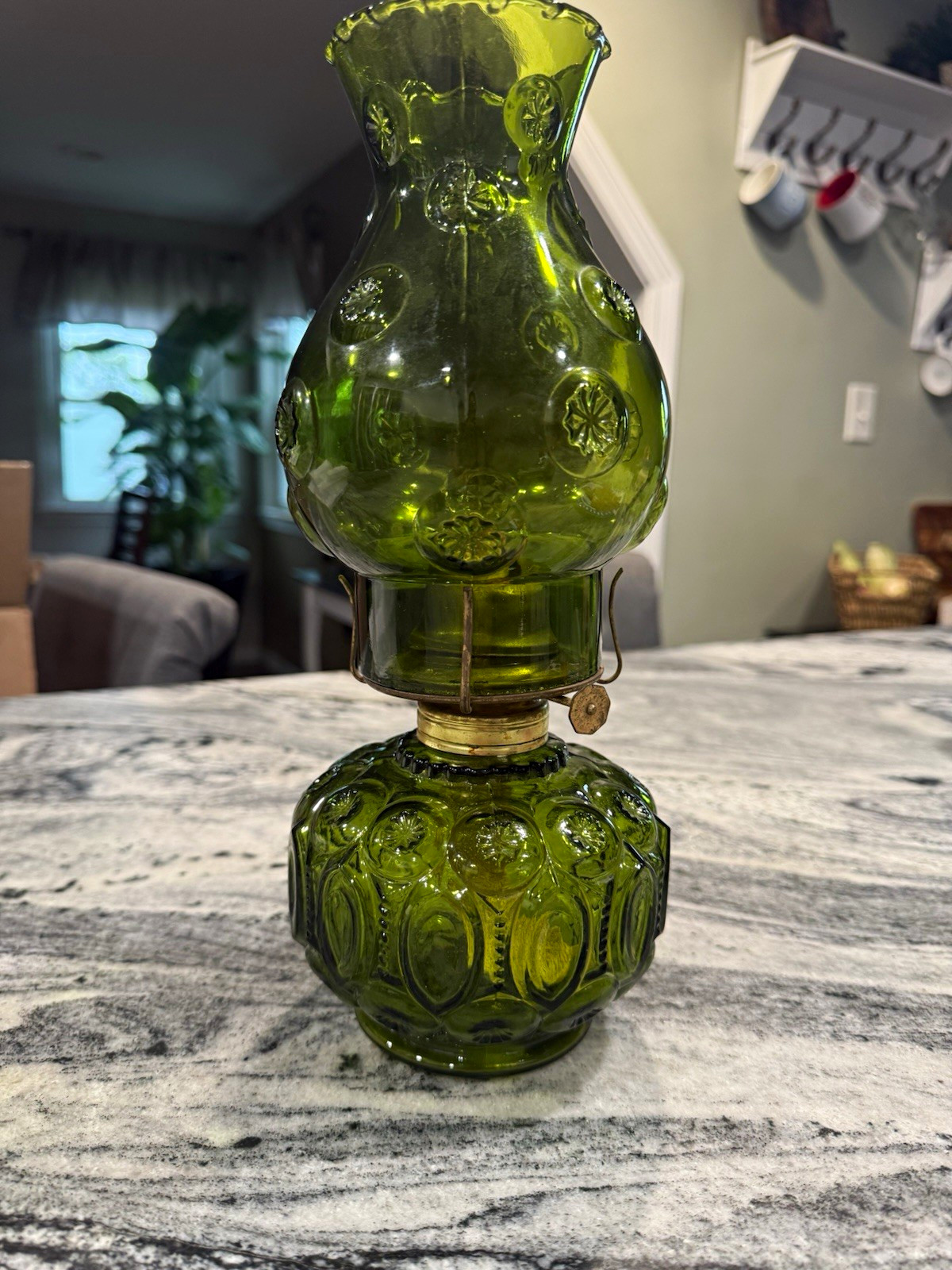 Vintage LE Smith green moon and stars oil lamp, EUC, no damage, all original Vintage LE Smith green moon and stars oil lamp, EUC, no damage, all original