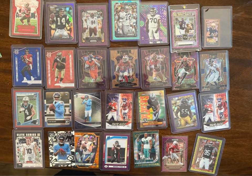 28 Card NFL Football Lot – 15 Numbered – Cam Ward Bo Nix Roquan RCs
