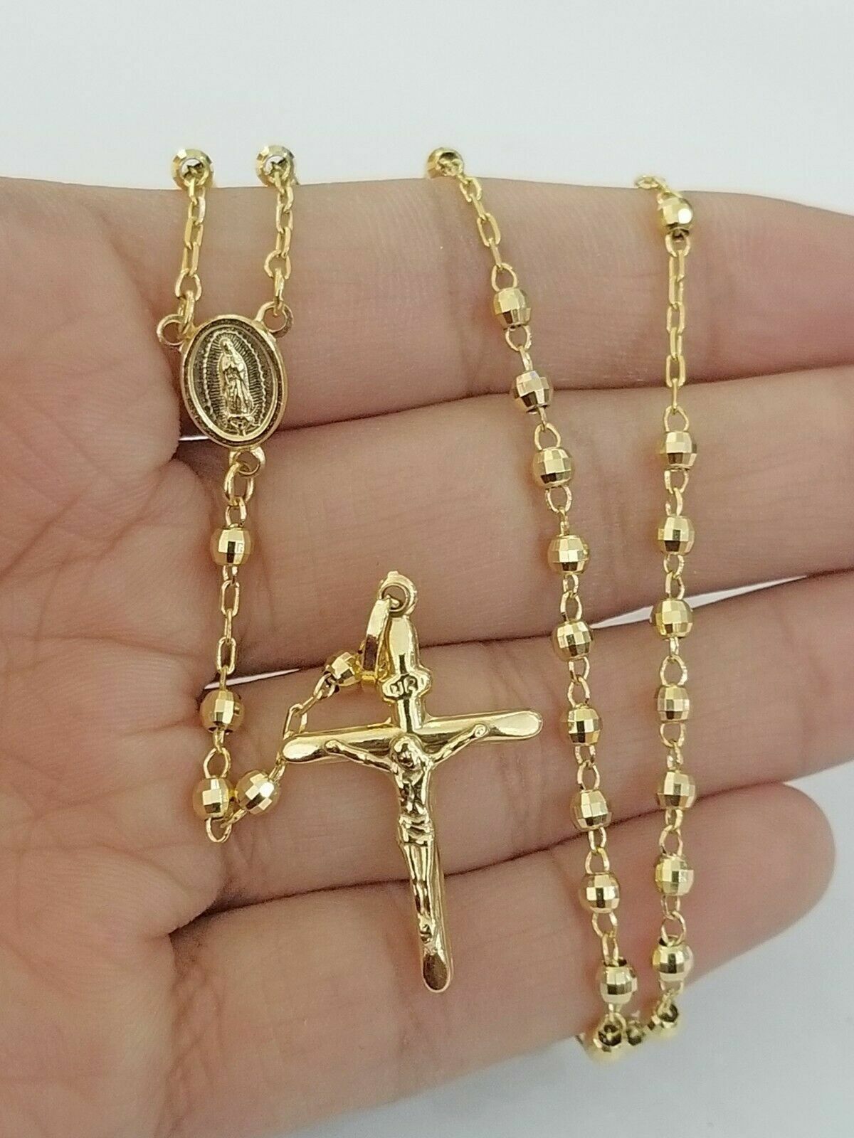 REAL 14KT Yellow Gold Rosary Necklace 24\