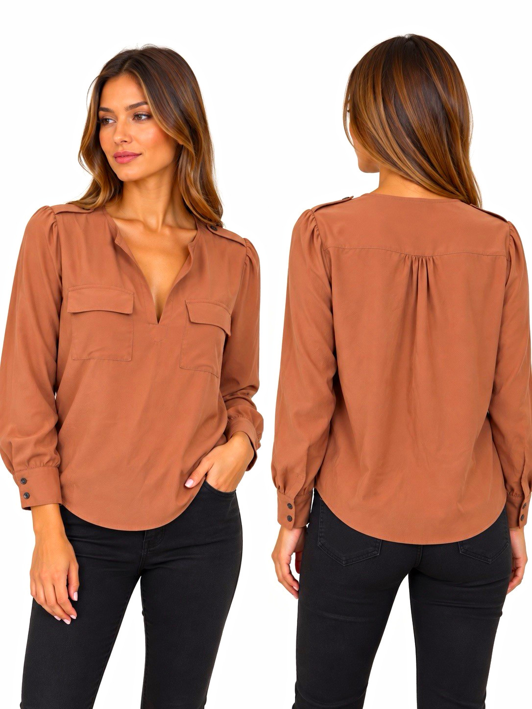 Joie 100% Silk Blouse XS Dusty Rose Luxury V-Neck Long Sleeve Pocket Top