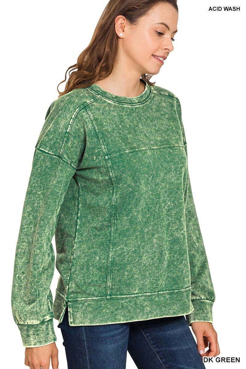 Zenana TTW-5354Y Exposed Seam Acid Washed Sweatshirt Dark Green Zenana TTW-5354Y Exposed Seam Acid Washed Sweatshirt Dark Green