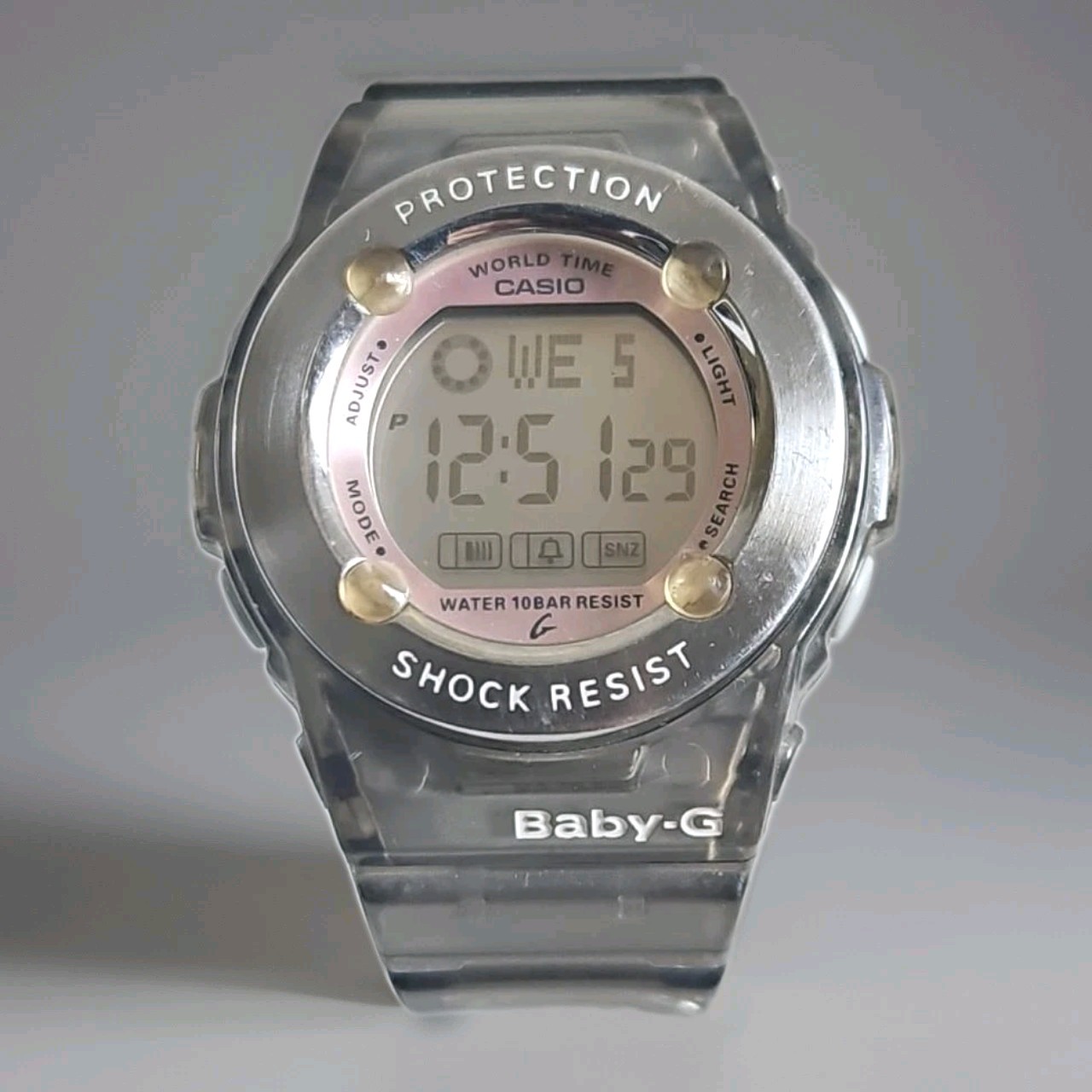 Casio Baby-G BG-1001 Module 2091 World Time Digital Watch Gray Translucent Runs Casio Baby-G BG-1001 Module 2091 World Time Digital Watch Gray Translucent Runs