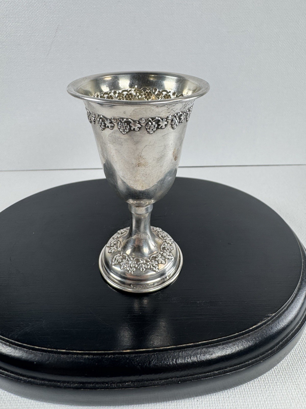 Vintage HAZORFIM 800 Silver Kiddush Cup Grape Judaica Israel Gold Wash 3”
