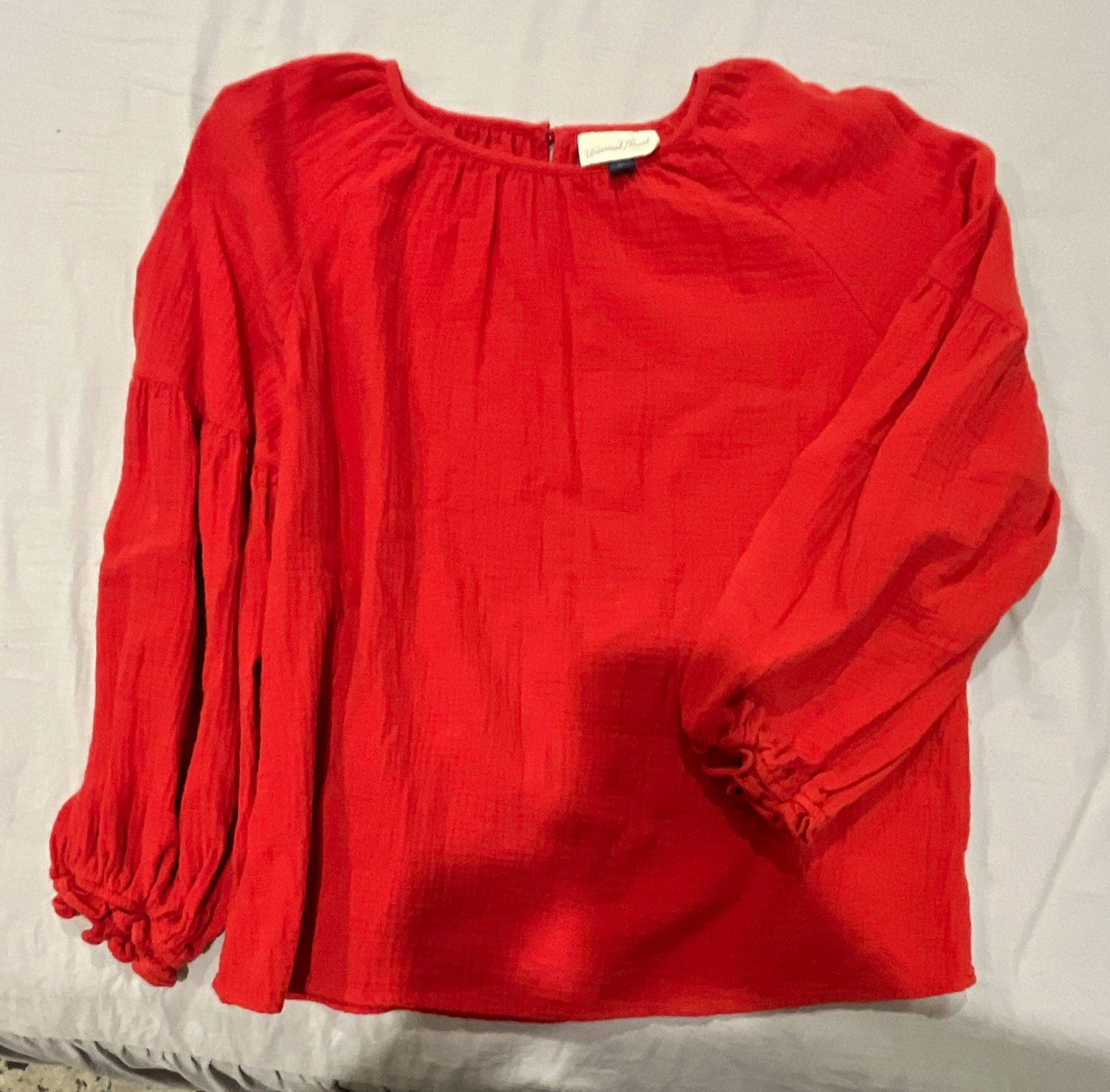Universal Thread Red Solid Round Neck Ruffle Pullover Long Sleeve Woven XS
