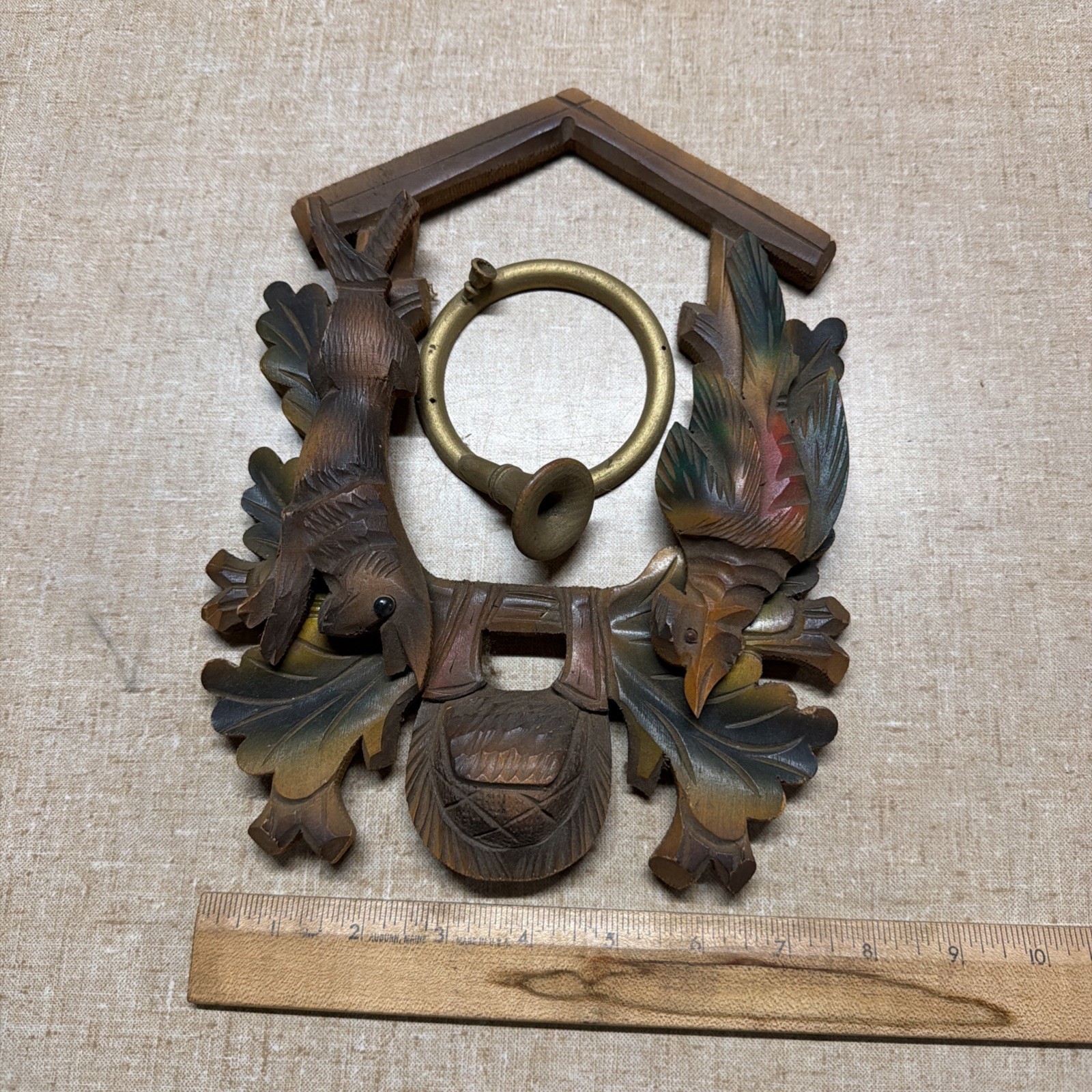 Vintage German Cuckoo Clock Part Case Front Trim Hunter Theme Vintage German Cuckoo Clock Part Case Front Trim Hunter Theme