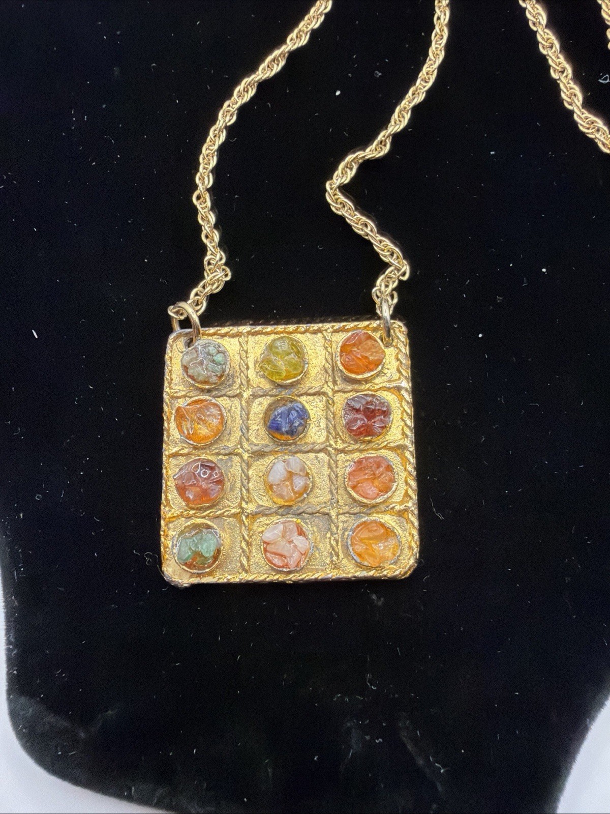 Vintage Gold Hoshen Pendant Necklace 12 Tribes of Israel Priestly Breastplate Vintage Gold Hoshen Pendant Necklace 12 Tribes of Israel Priestly Breastplate