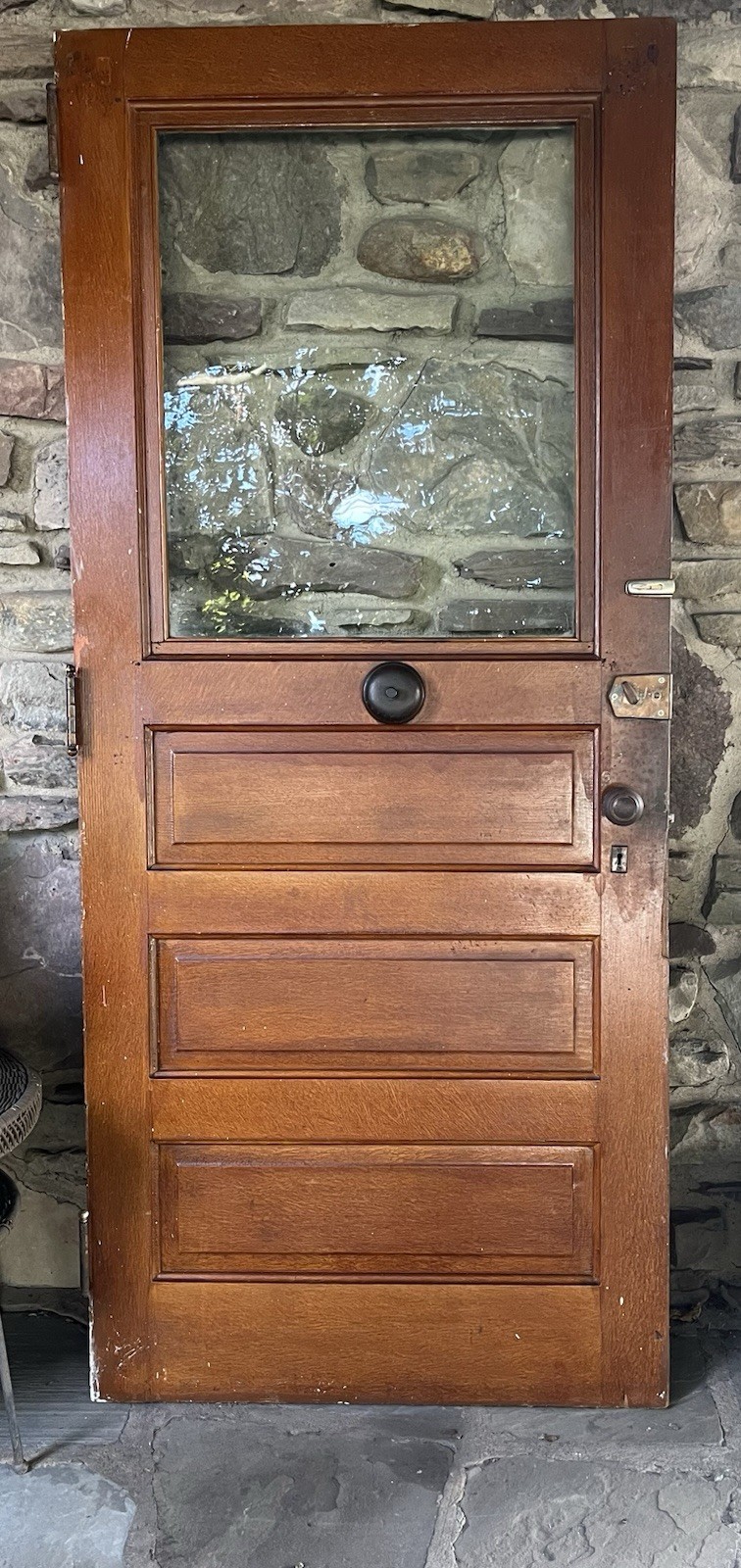 ANTIQUE VICTORIAN ENTRANCE DOOR 1920s doorbell, wavy glass, double skeleton