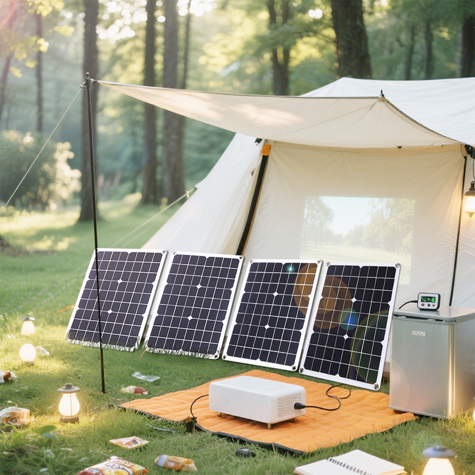 4x500W Solar Panels-100A Controller+Y-Cable+Suction Cups for Home/Outdoor Powegu