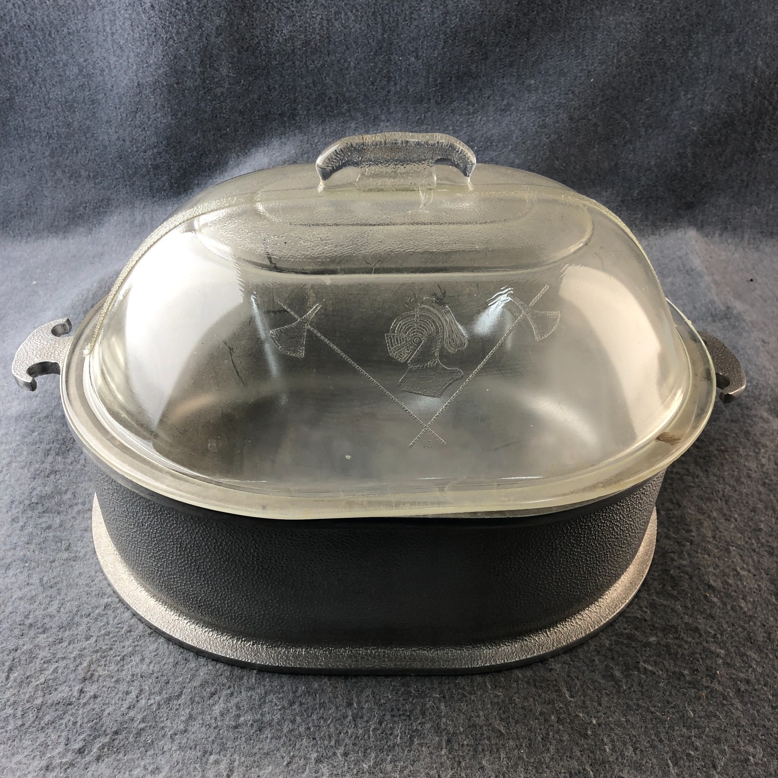 Vintage Guardian Service Hammered Aluminum Oval Roaster Dutch Oven Glass Lid