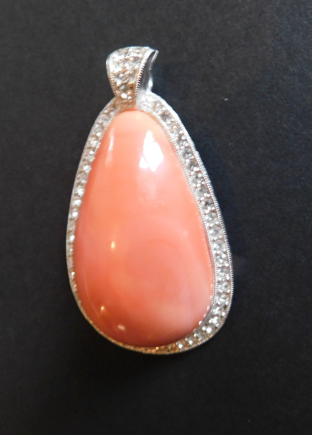 VINTAGE SIGNED HATTIE CARNEGIE FAUX CORAL and RHINESTONE PENDANT