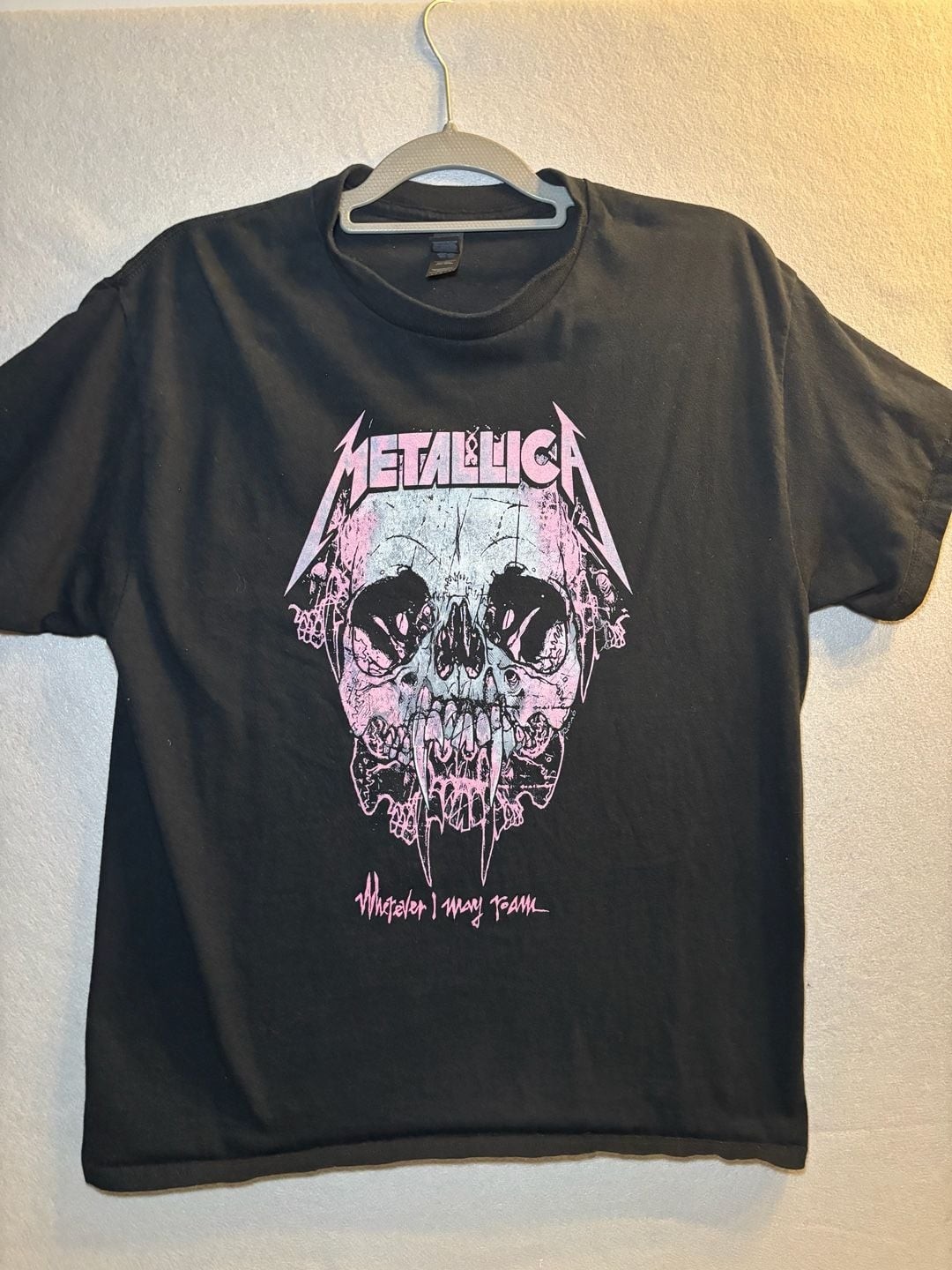 Metallica Wherever I May Roam T-Shirt Size L Black Pink Skull Graphic