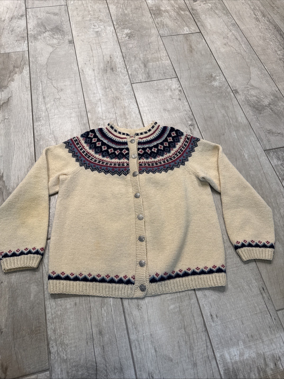 VTG Norsk Husflid Norwegian Wool  Sweater Nordic Cardigan M/L 100% Virgin Wool