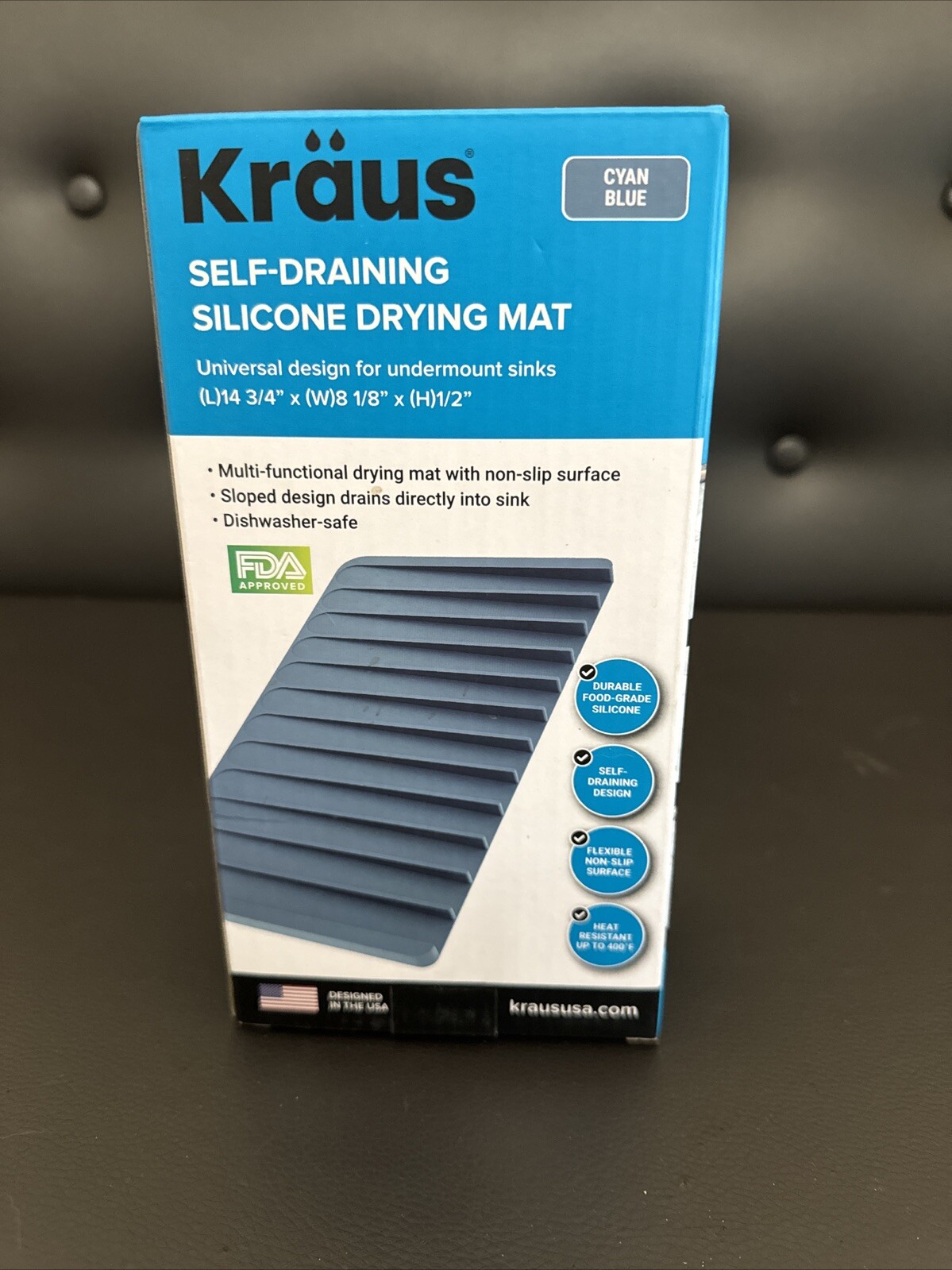 Kraus Self-Draining Silicone Drying Mat Or Hot Plate Blue 14 3/4 x 8 x 1/2