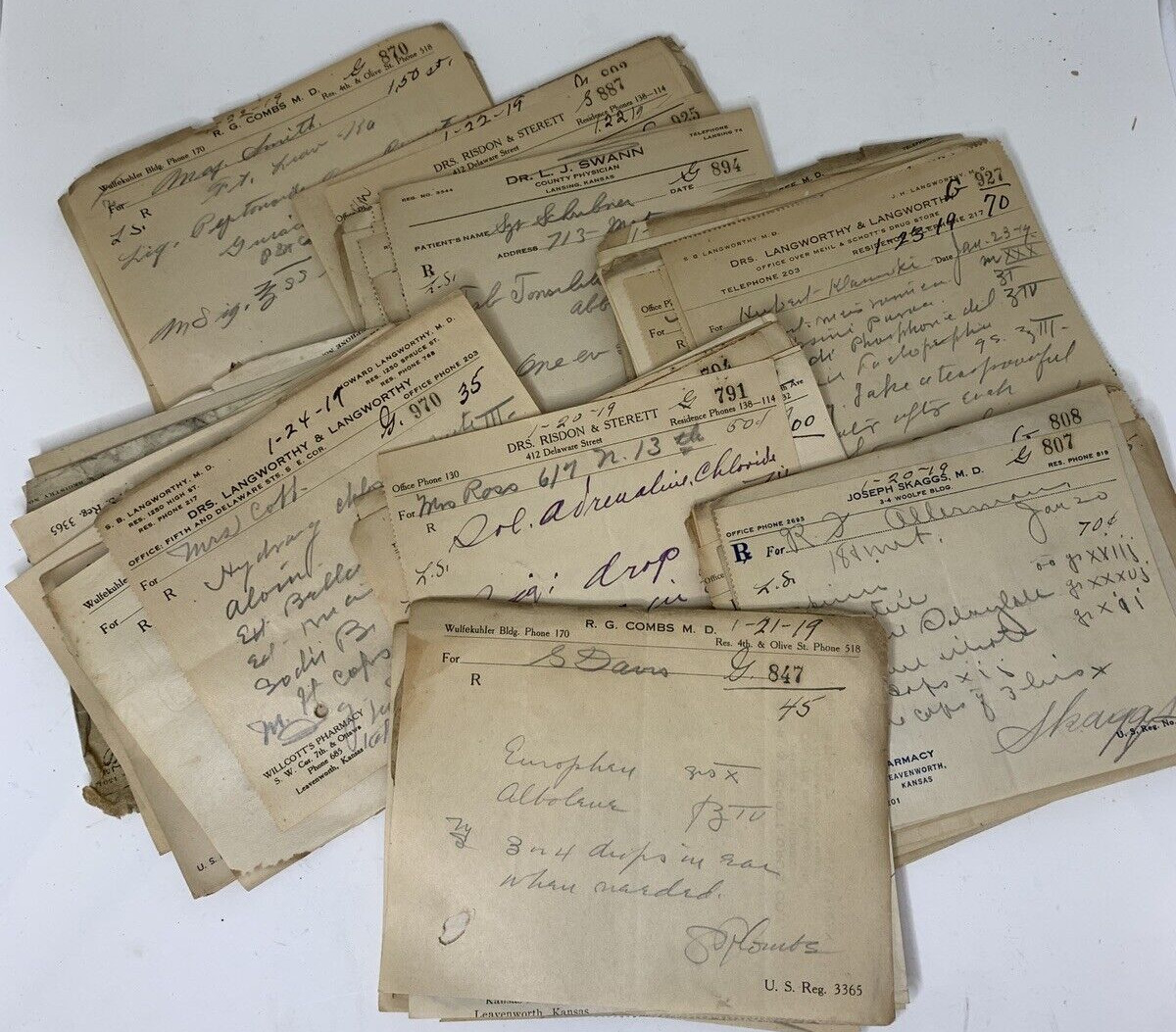Lot 100 Antique Rx Doctor Prescriptions Druggist Forms Ephemera Paper