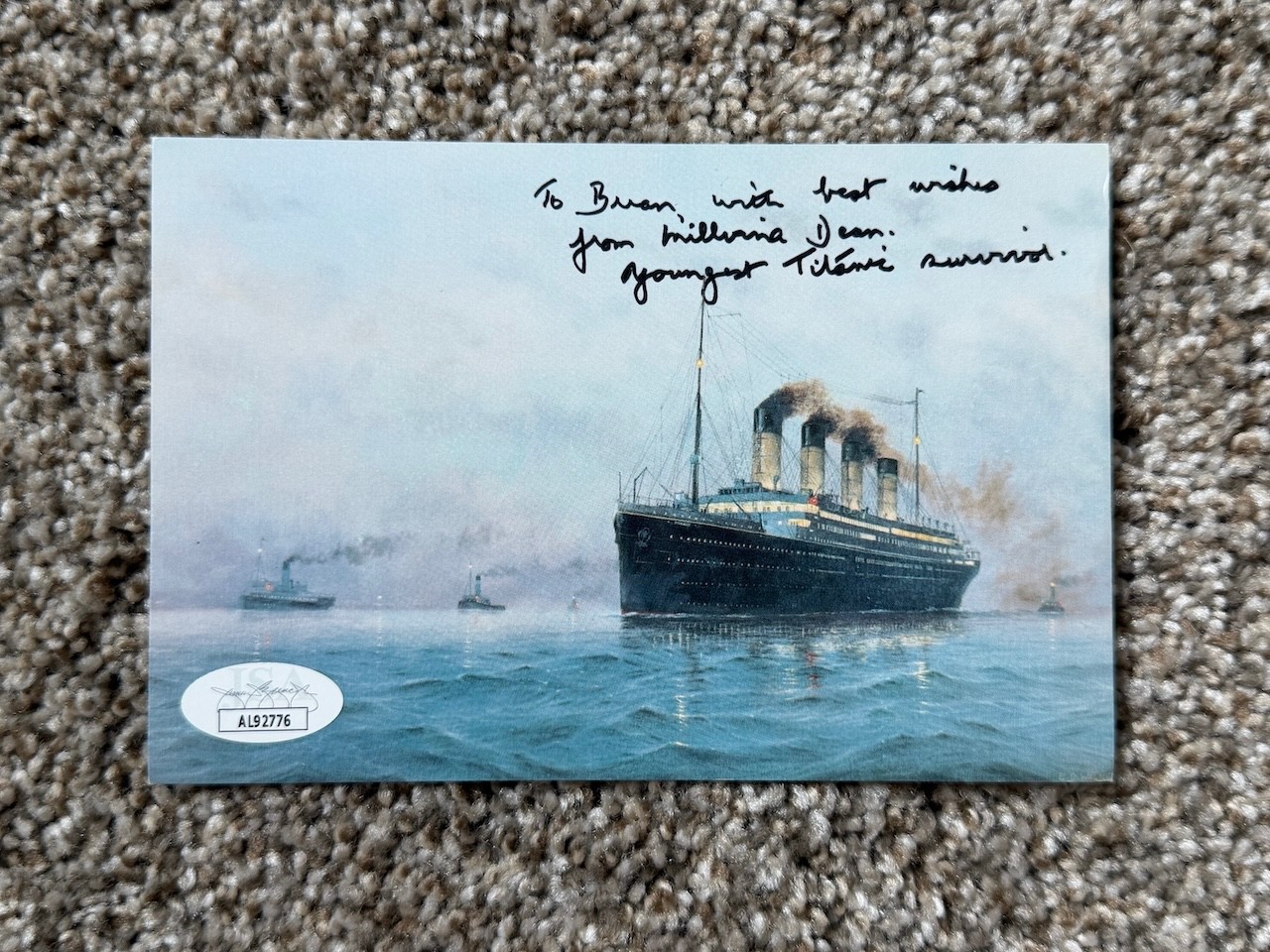 Millvina Dean Signed Titanic Postcard Youngest Survivor JSA AL92776
