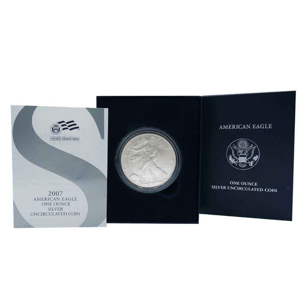 2007-W Burnished $1 American Silver Eagle Box, OGP & COA 2007-W Burnished $1 American Silver Eagle Box, OGP & COA