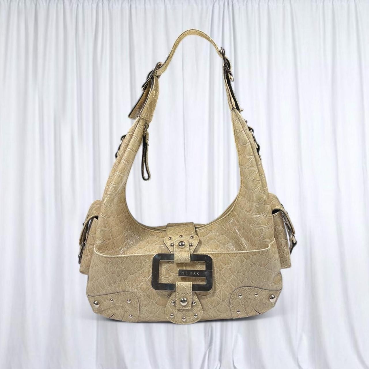 GUESS Tan Slouchy Hobo Bag Studded Hardware Vintage Y2K 2000s GUESS Tan Slouchy Hobo Bag Studded Hardware Vintage Y2K 2000s