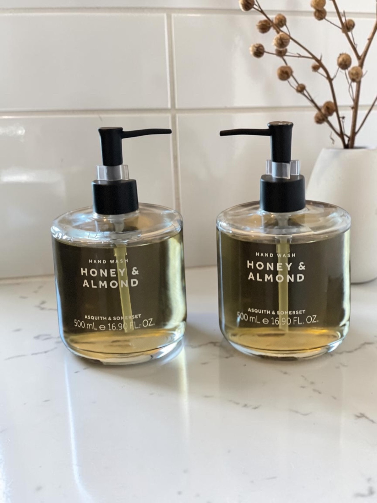 Asquith & Somerset Honey & Almond Hand Wash 2 Pack Glass Bottles 16.9 oz New
