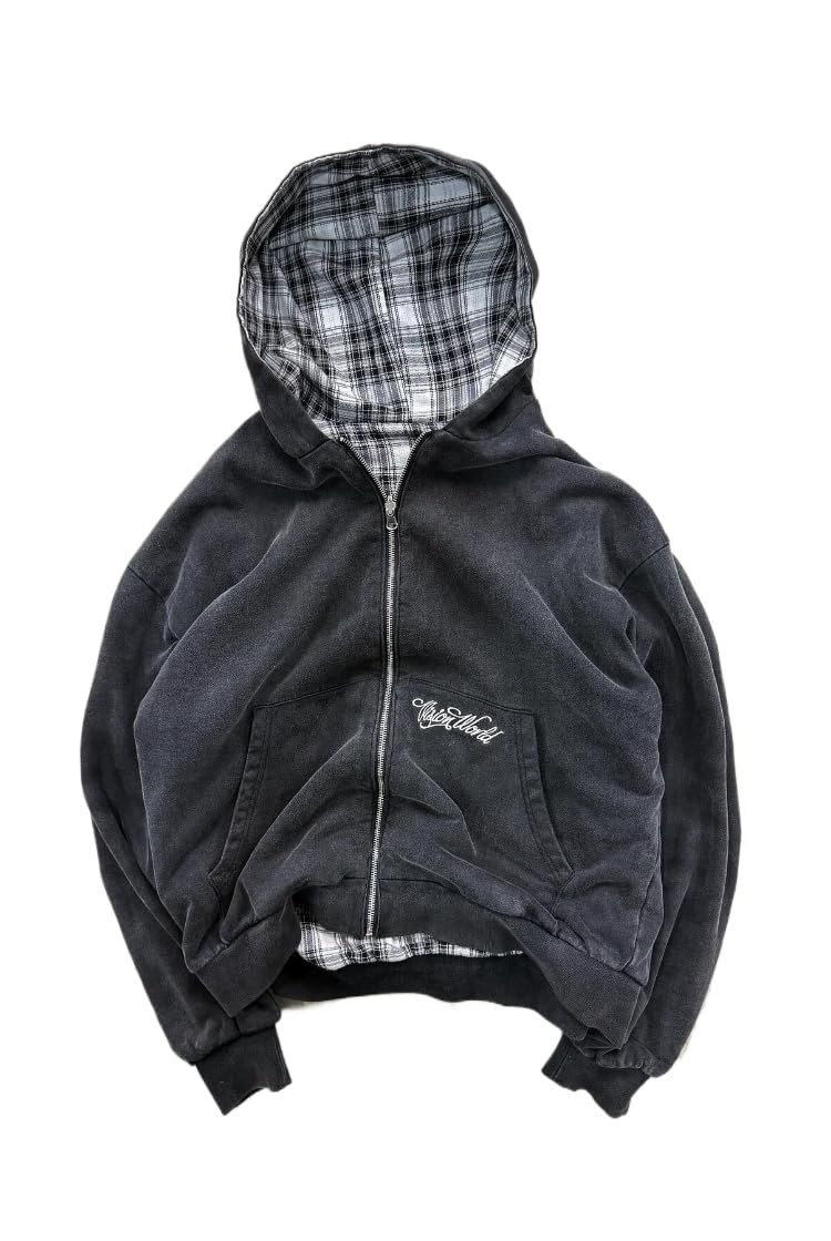 Men\'s y2k hoodie, fashionable checkered sportswear, casual jacket, hip-hop st...