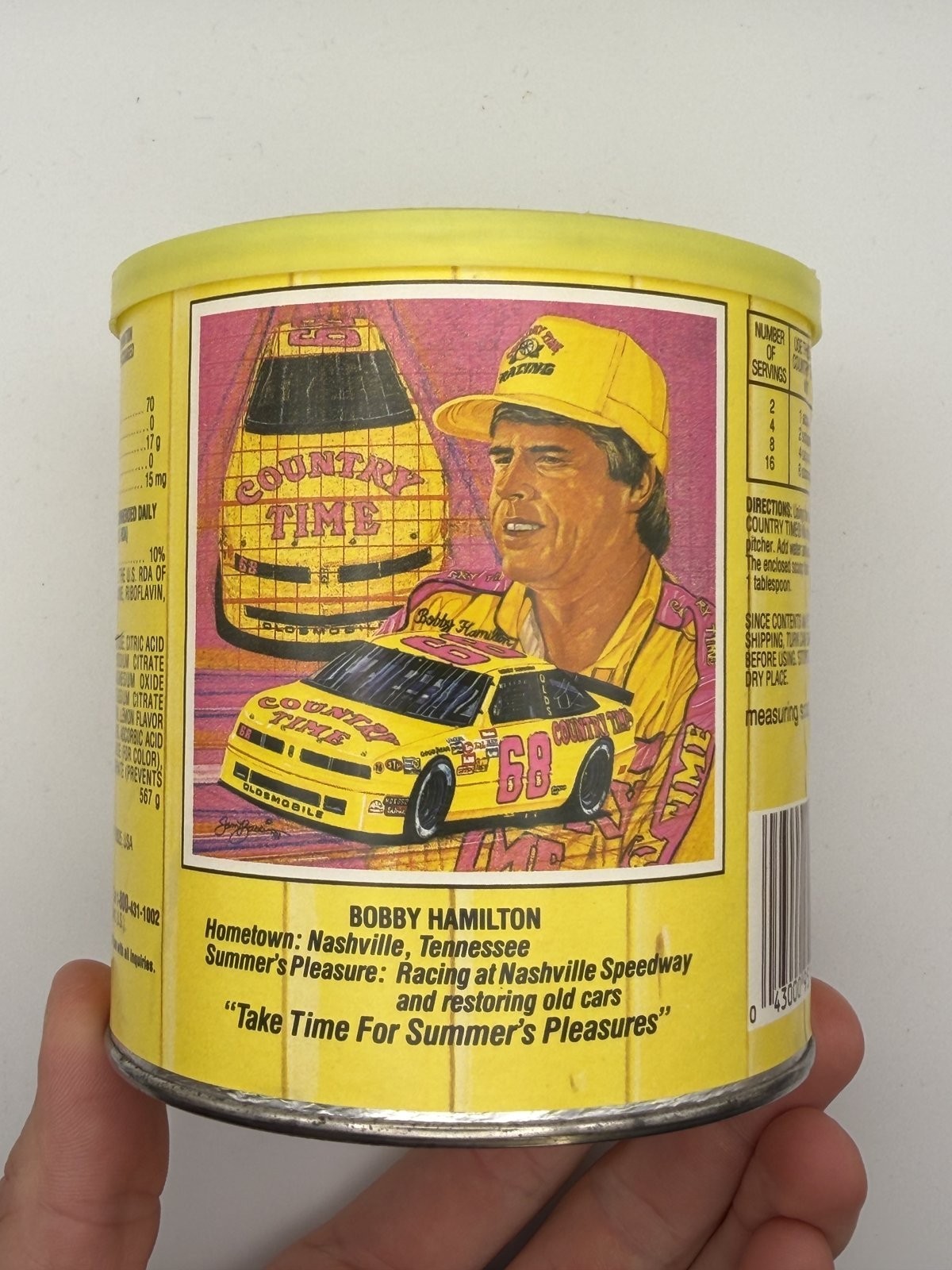 Vintage Country Time Lemonade Tin Bobby Hamilton 68 NASCAR Racing Collectors Can