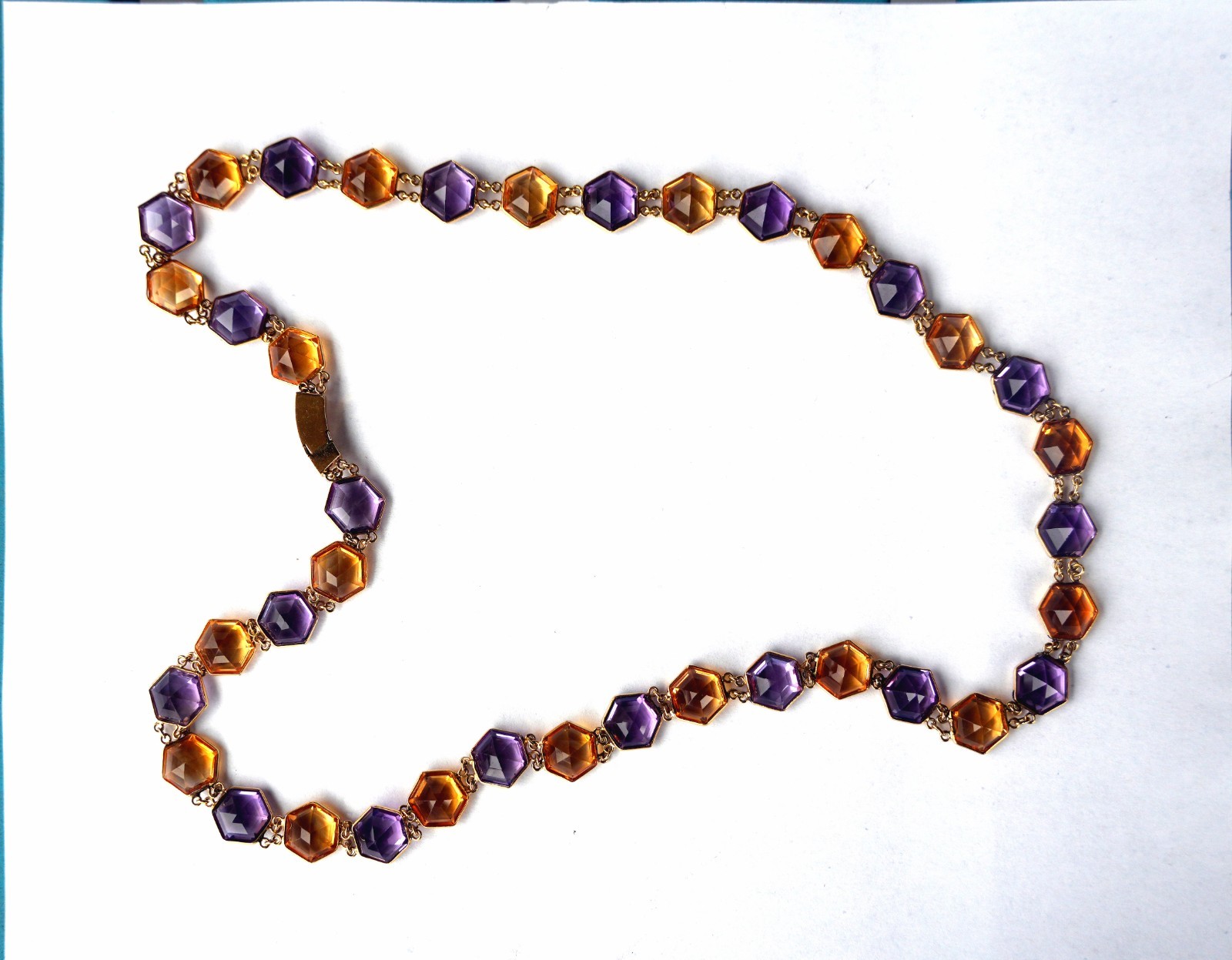 Vintage 300 Carat Amethyst & Citrine Sautoir Gold Necklace