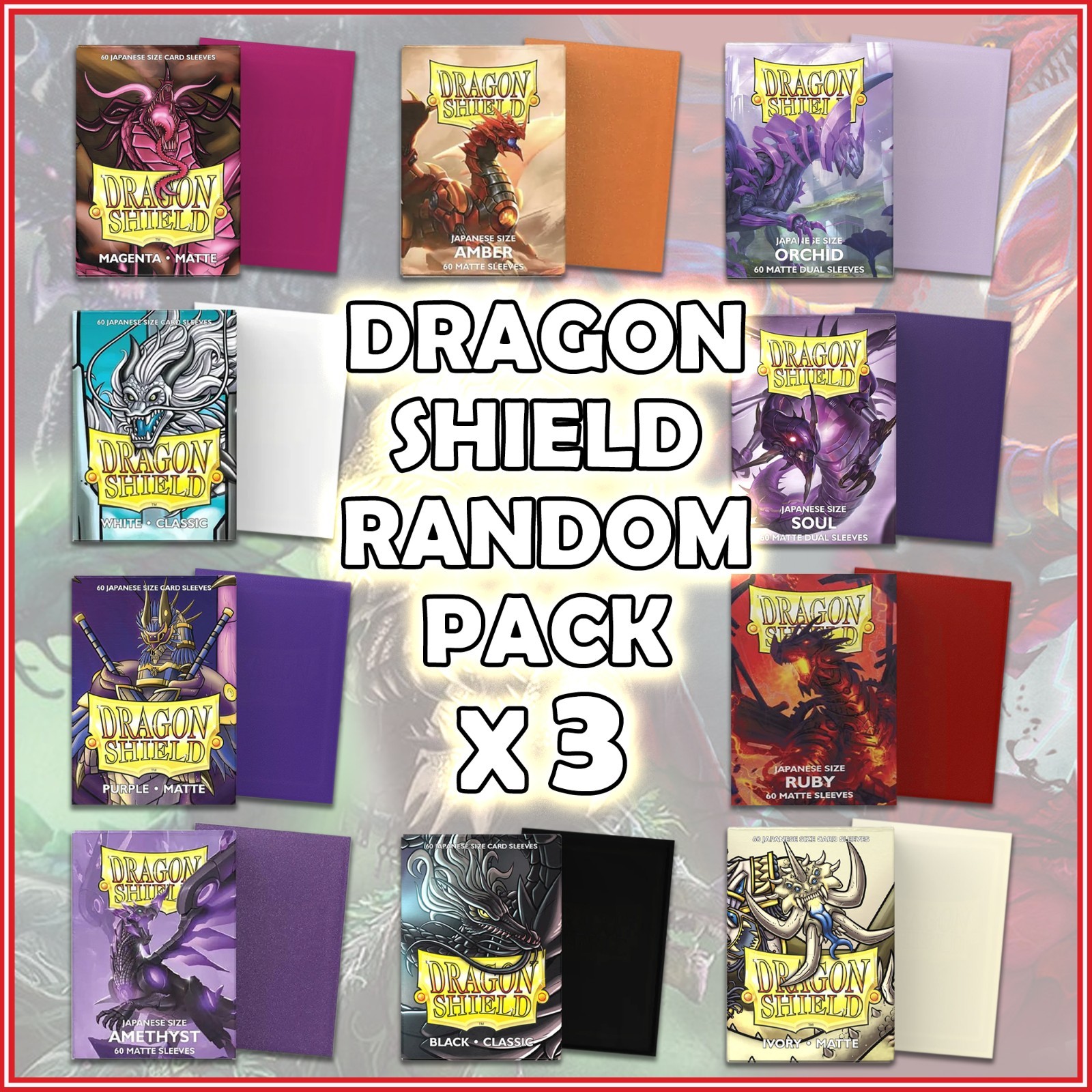 Random Dragon Shield 60 Sleeves Pack x3 Japanese Size🐉for YuGiOh Random Model
