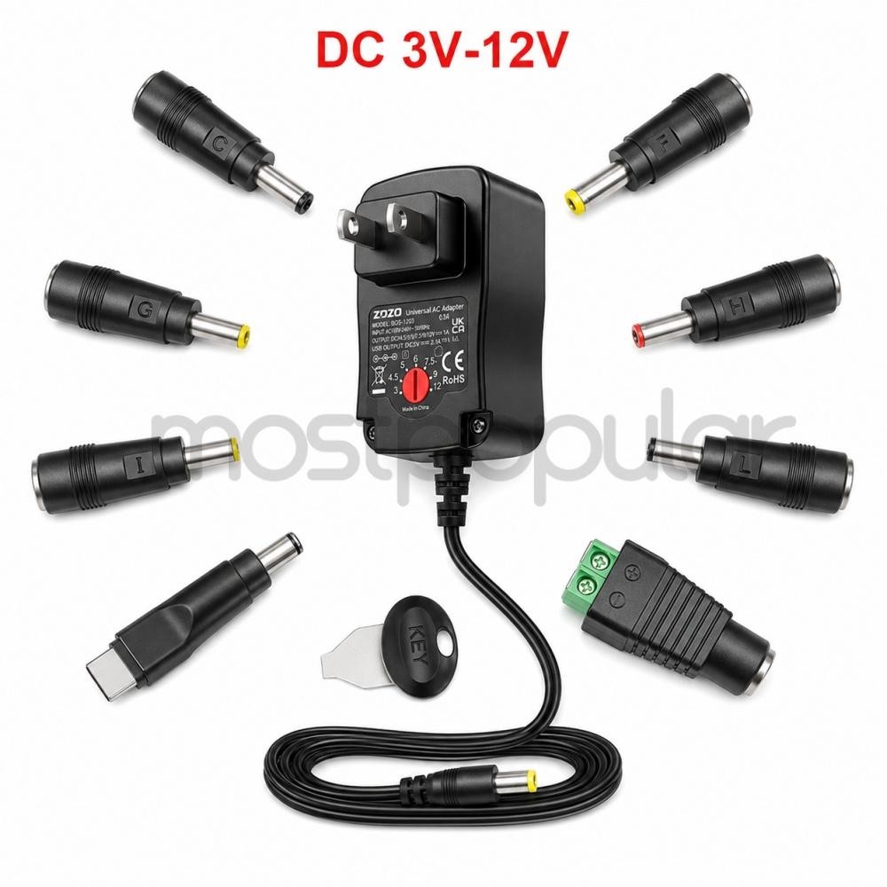 12W 3V-12V Universal AC Adapter Power Supply Wall Charger Cord for DC Charger