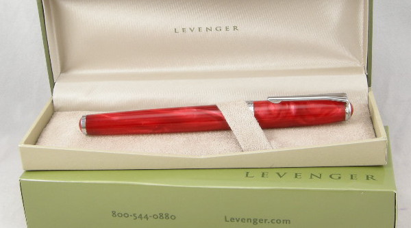 Levenger True Writer Crimson Red & Chrome Rollerball Pen - New In Box