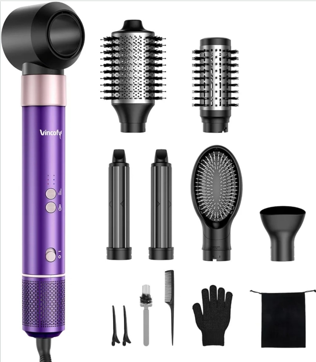 Vincofy 7 in 1 Hair Styler Dryer Brush 1500W Hot Air Curler Purple.