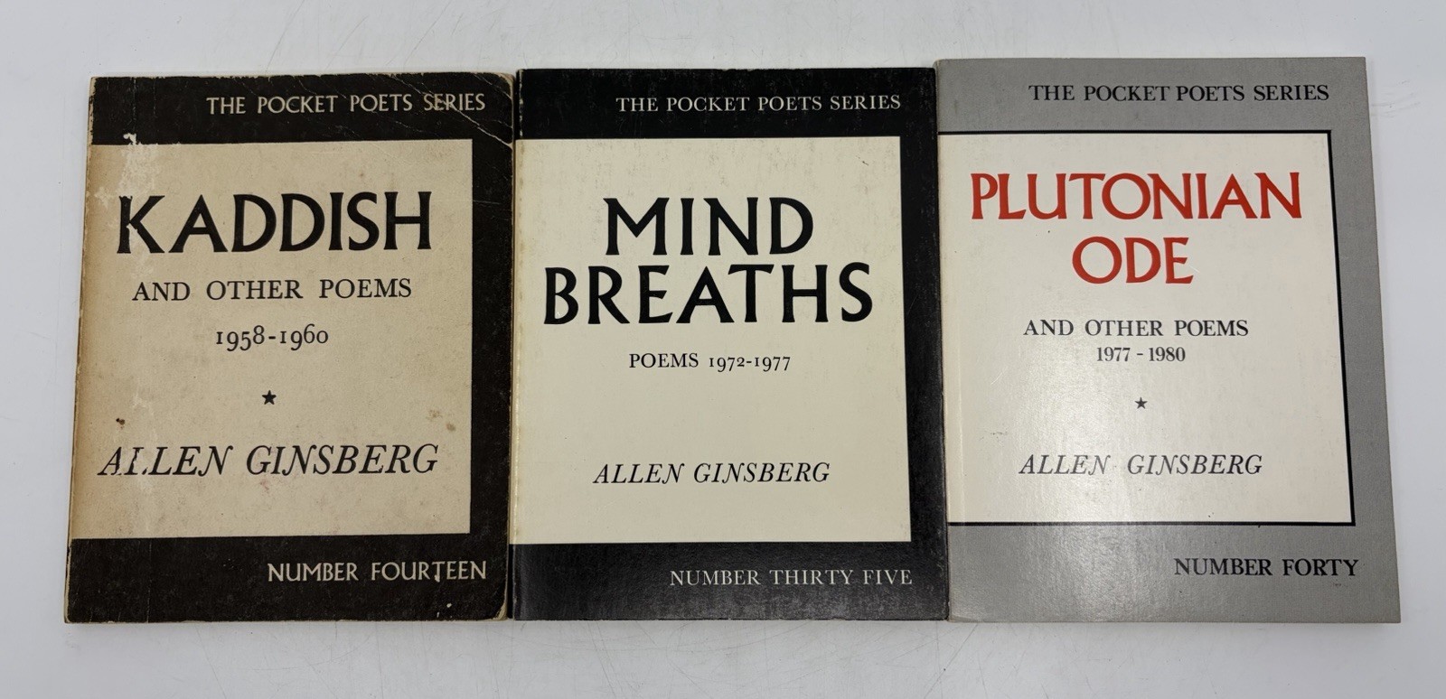 3 Vintage Allen Ginsberg Pocket Poets Series KADDISH MIND BREATHS PLUTONIAN ODE