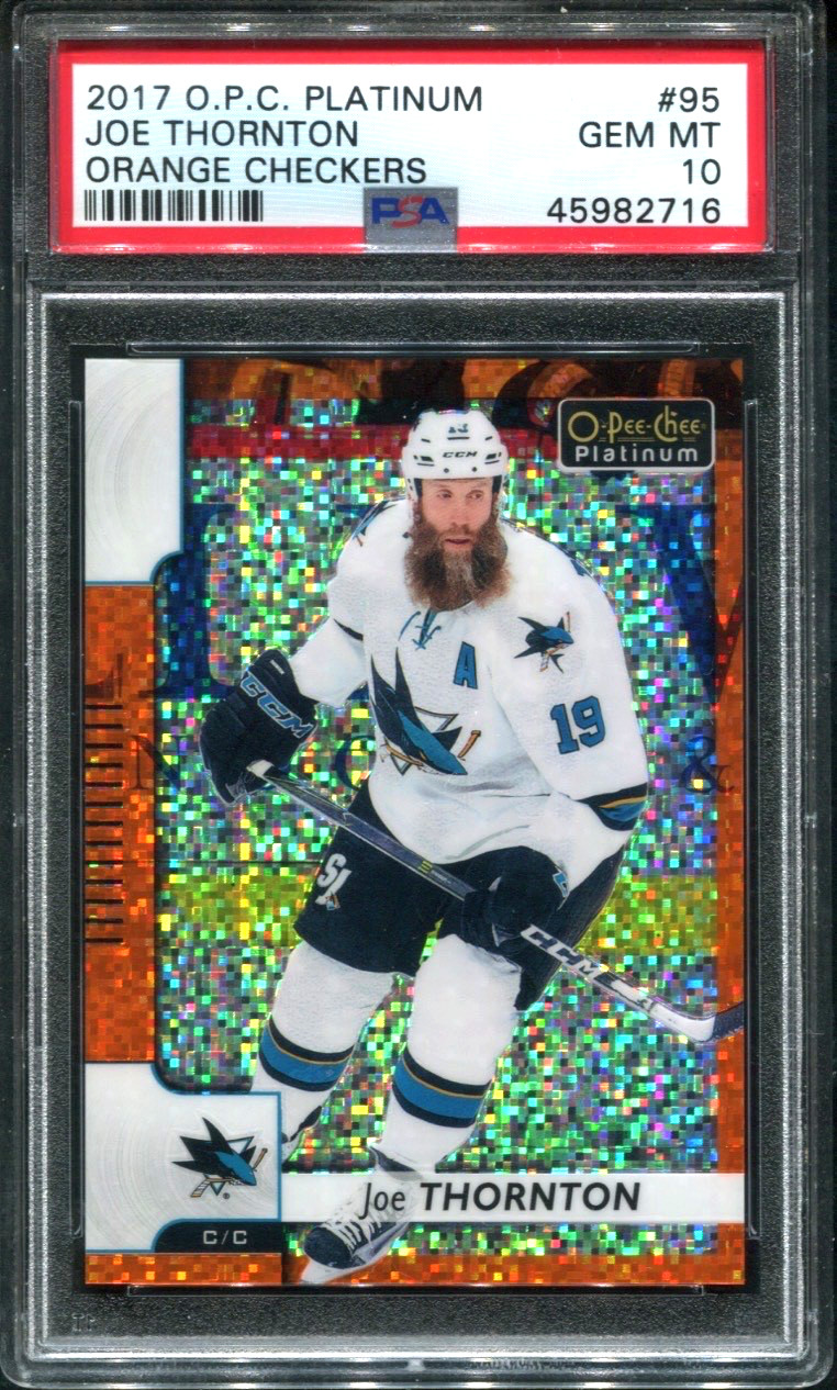 2017 O-Pee-Chee Platinum #95 JOE THORNTON /25 Orange Checkers PSA 10 GEM MINT