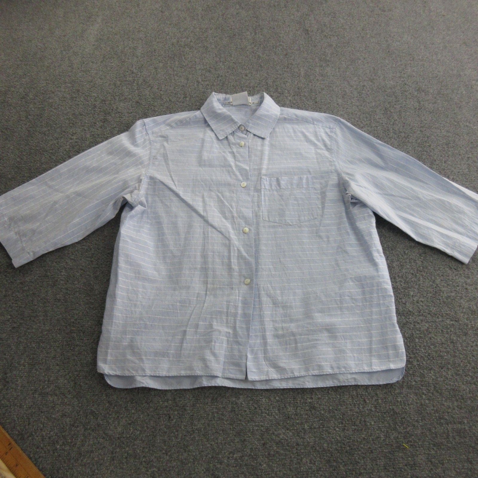 Chanel Shirt Womens 40 Blue Stripe Collared 3/4 Sleeve Identification Top Italy
