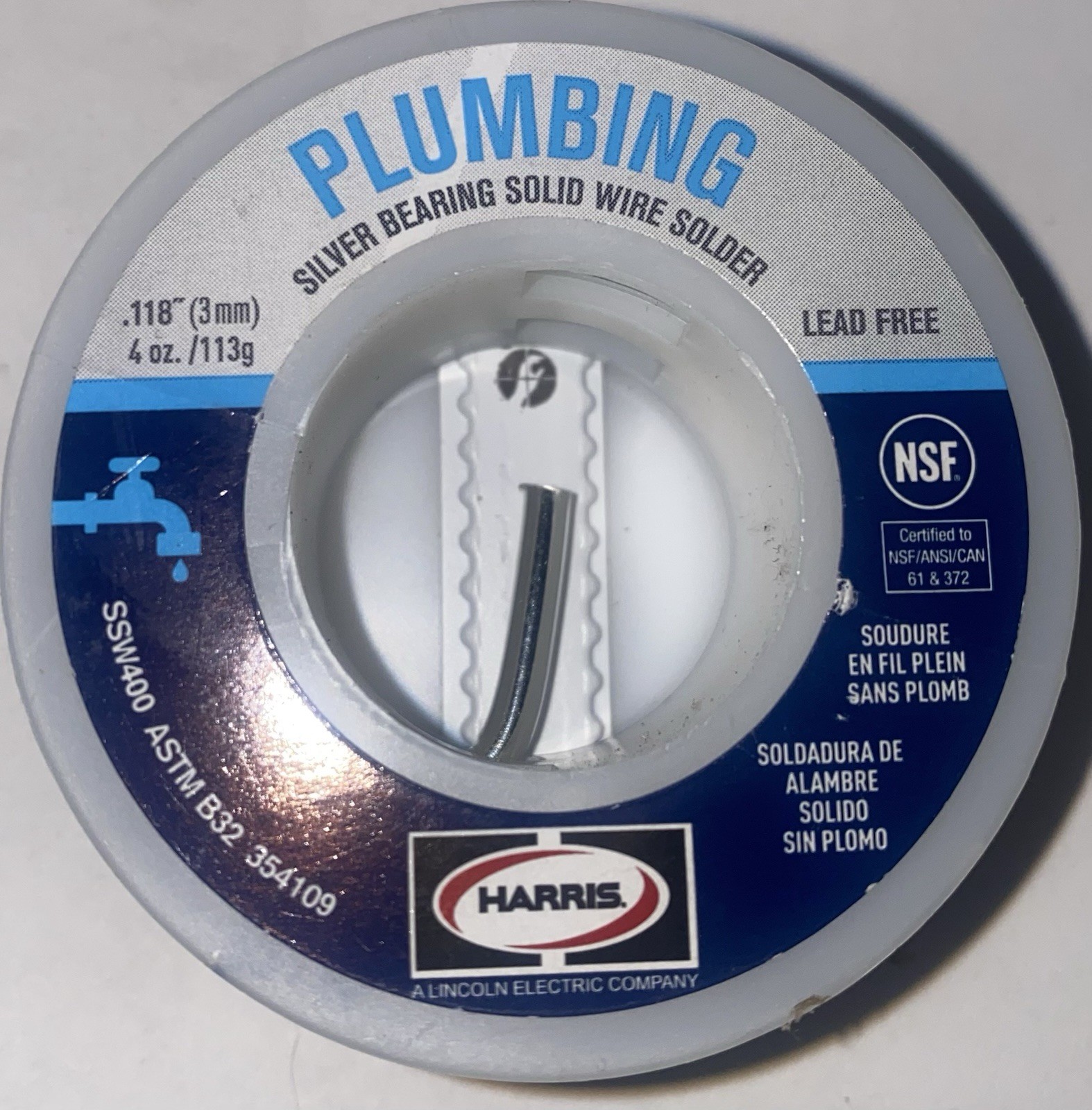 HARRIS 4 oz (113 g) Silver Bearing Lead Free Solid Wire Solder