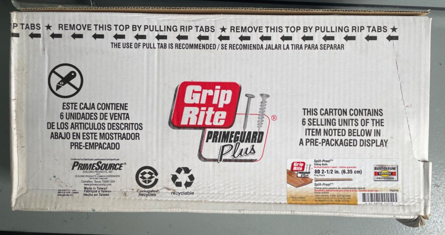 GRIP RITE SPLIT PROOF SIDING NAILS RUST FREE RING SHANK 8D 2 1/2\ GRIP RITE SPLIT PROOF SIDING NAILS RUST FREE RING SHANK 8D 2 1/2\