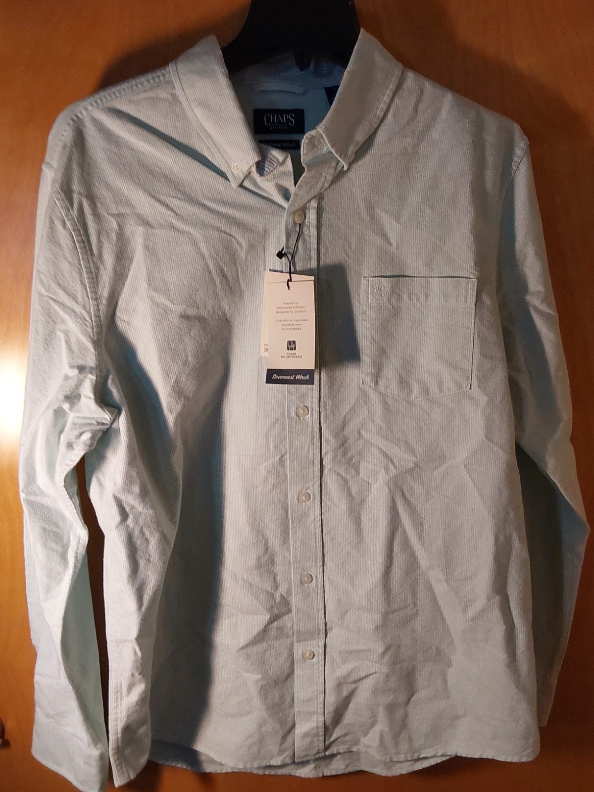 CHAPS SEACOAST WASH L/S OXFORD WOVEN SHIRT MEN\'S LARGE MINT GREEN NWT