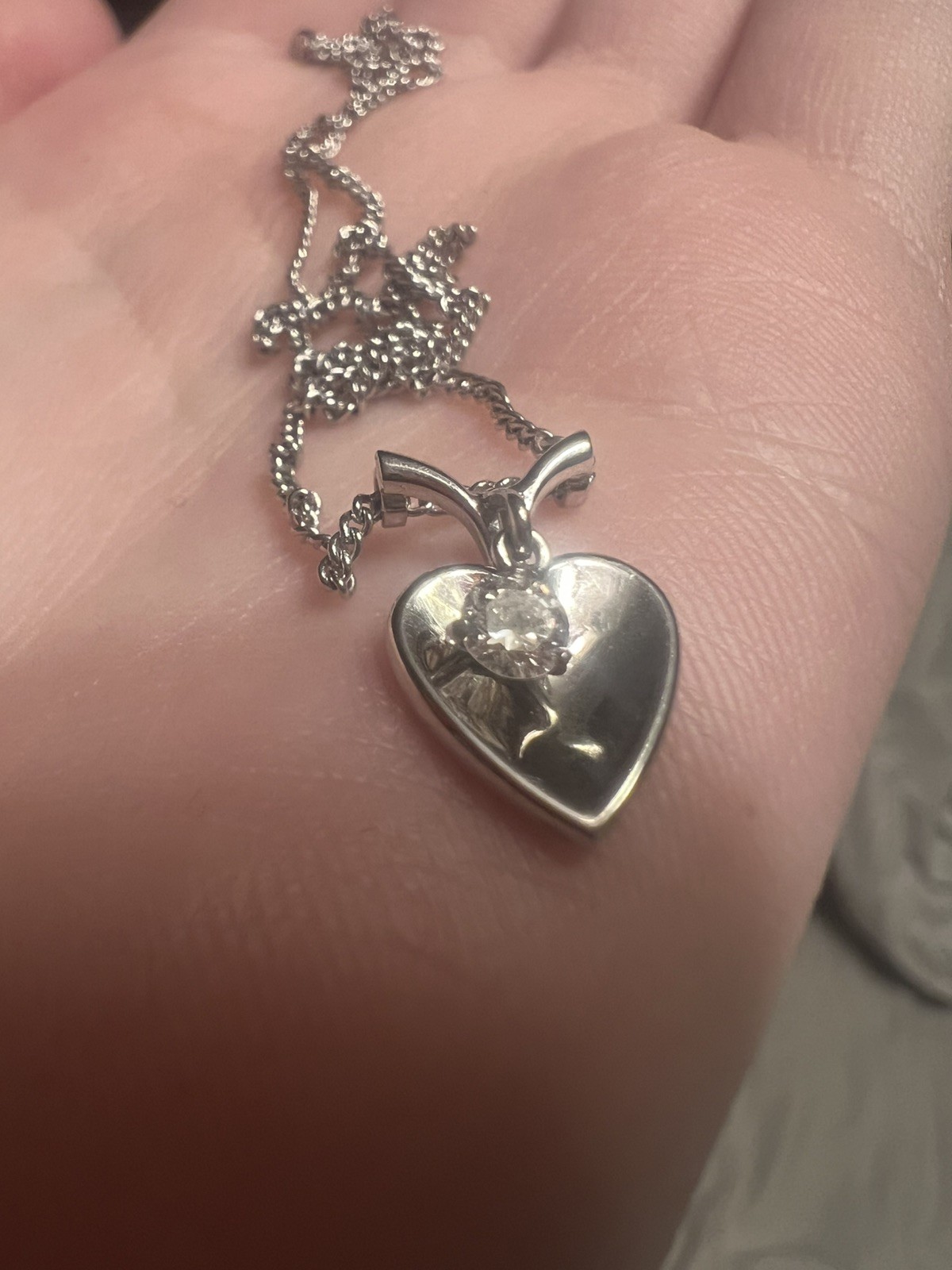 Vintage Jabel SOLID 18K 14K White Gold Diamond Heart Pendant Necklace 