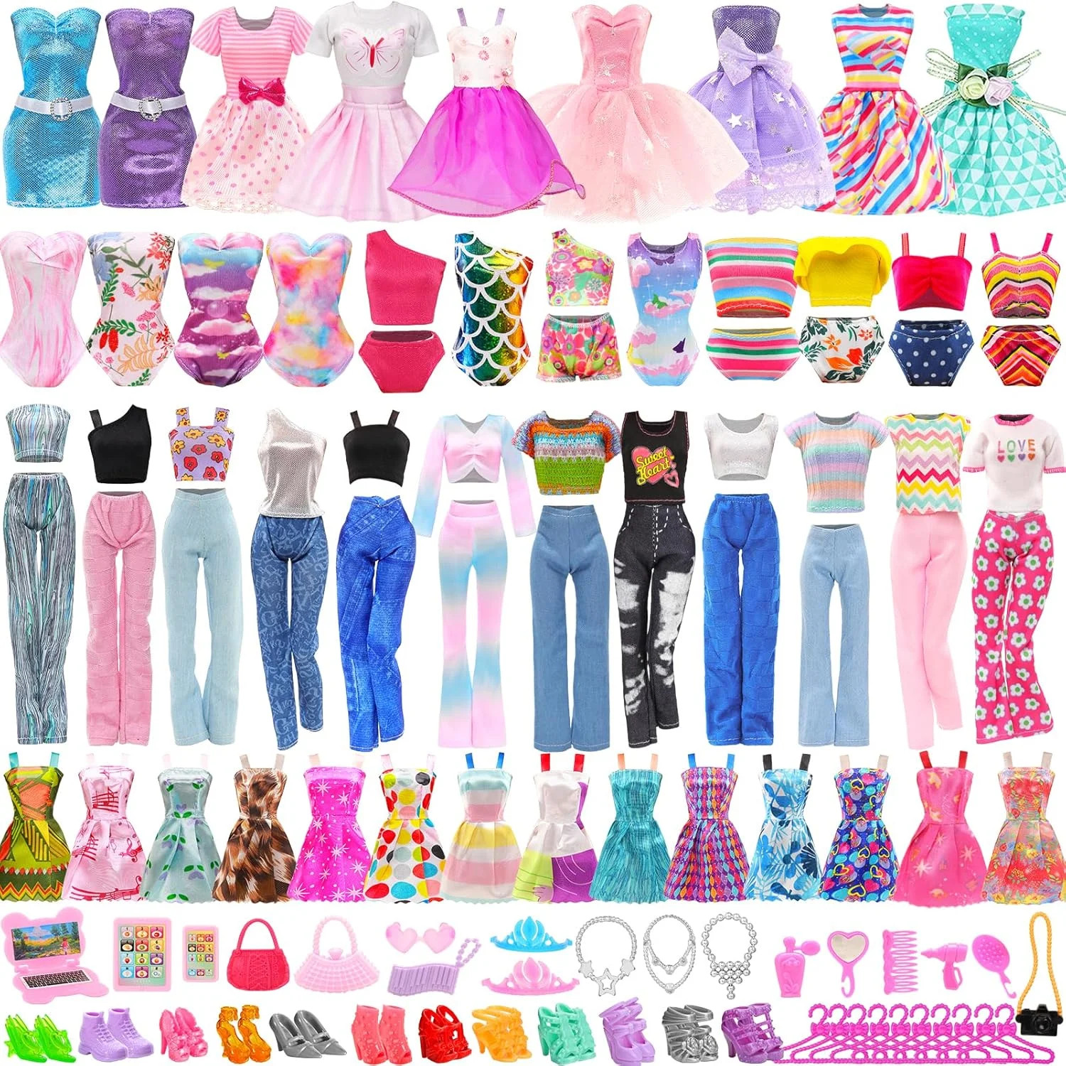 51 PCS Barbie Clothes Doll Fashion Wear Clothing Outfits Dress up Gown Shoes Lot