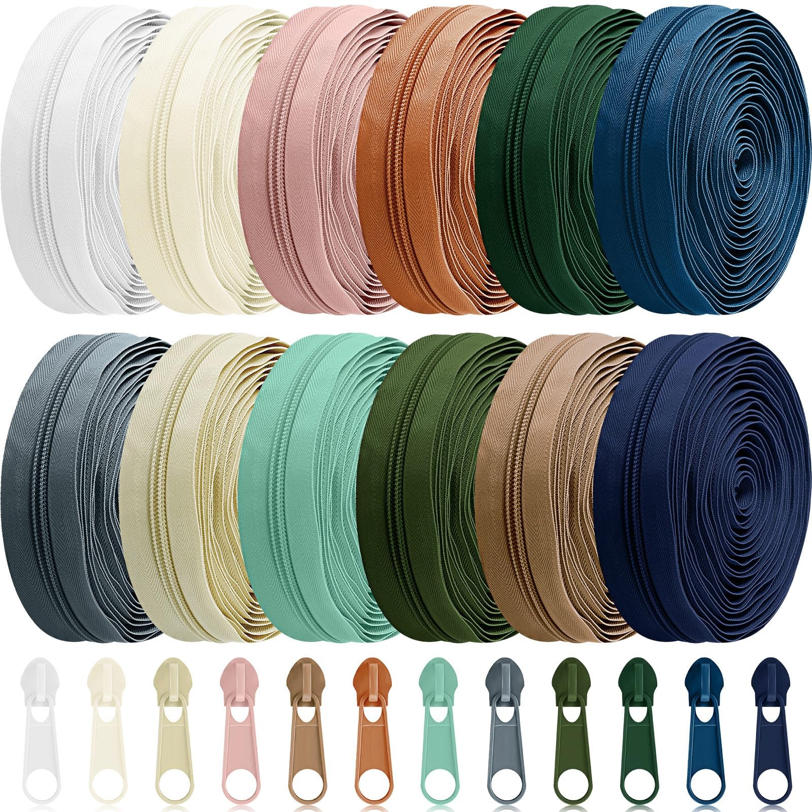 12 Pieces 36 Yards Sewing Zippers Tapes by The Yard Nylon Coil Zipper Rolls B...