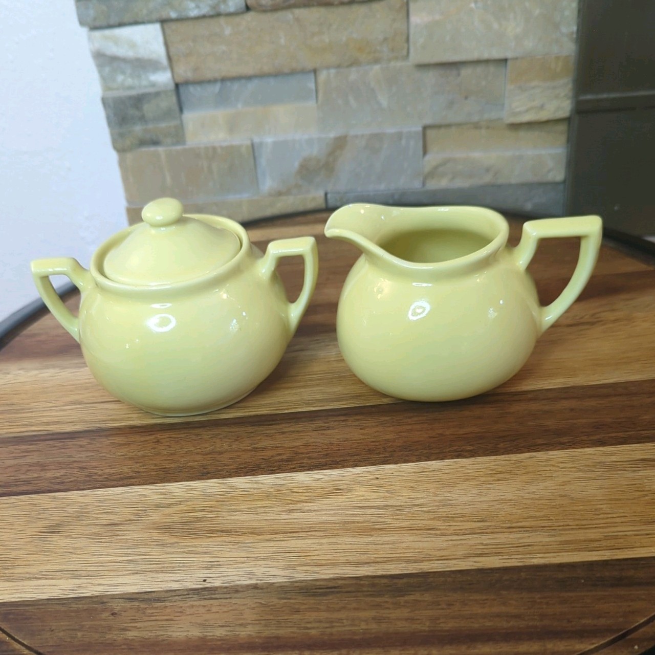 Vintage Lipton Tea Yellow Creamer and Sugar Bowl Set Lid Hall China Pottery